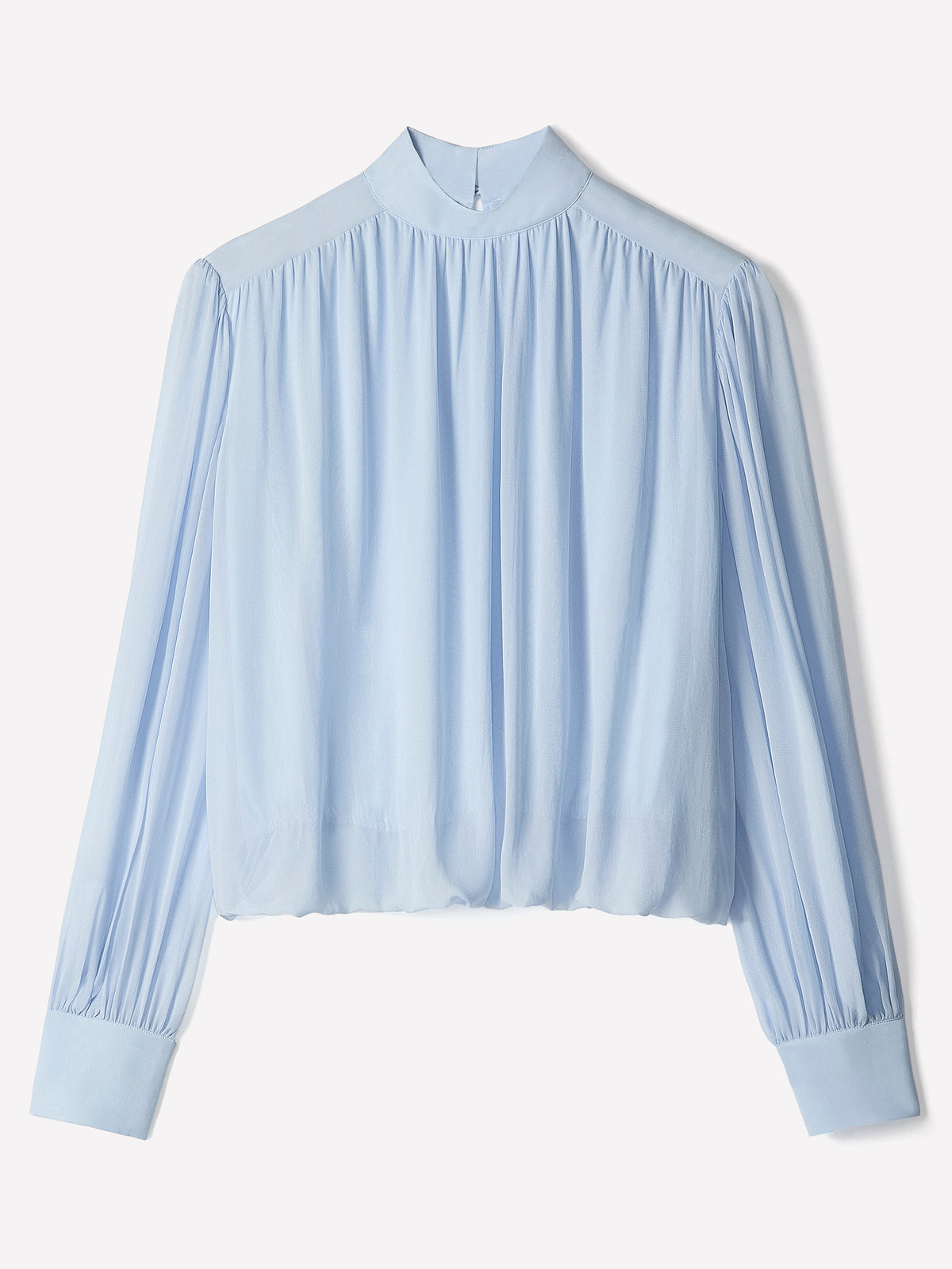 Long-Sleeve Mock-Neck Blouse with Shoulder Pads