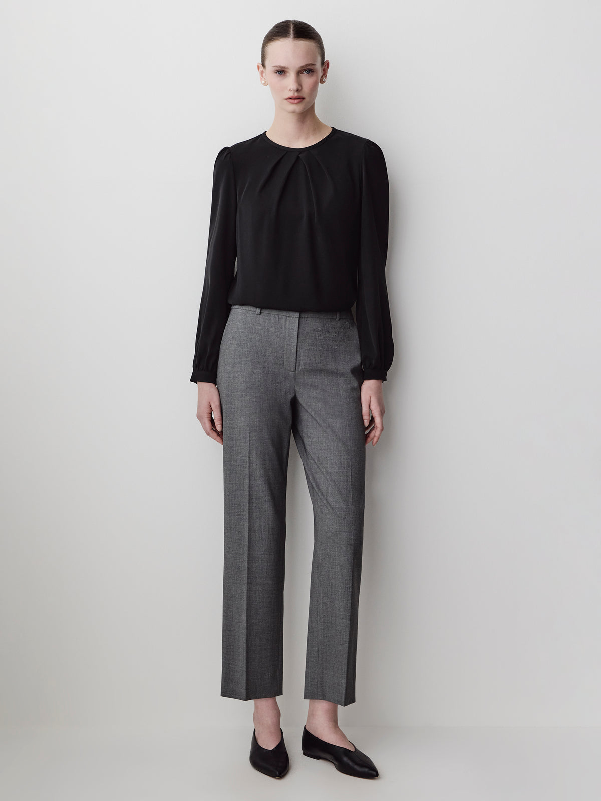 Woven Popover Blouse, Luxe Crepe, Long Sleeve