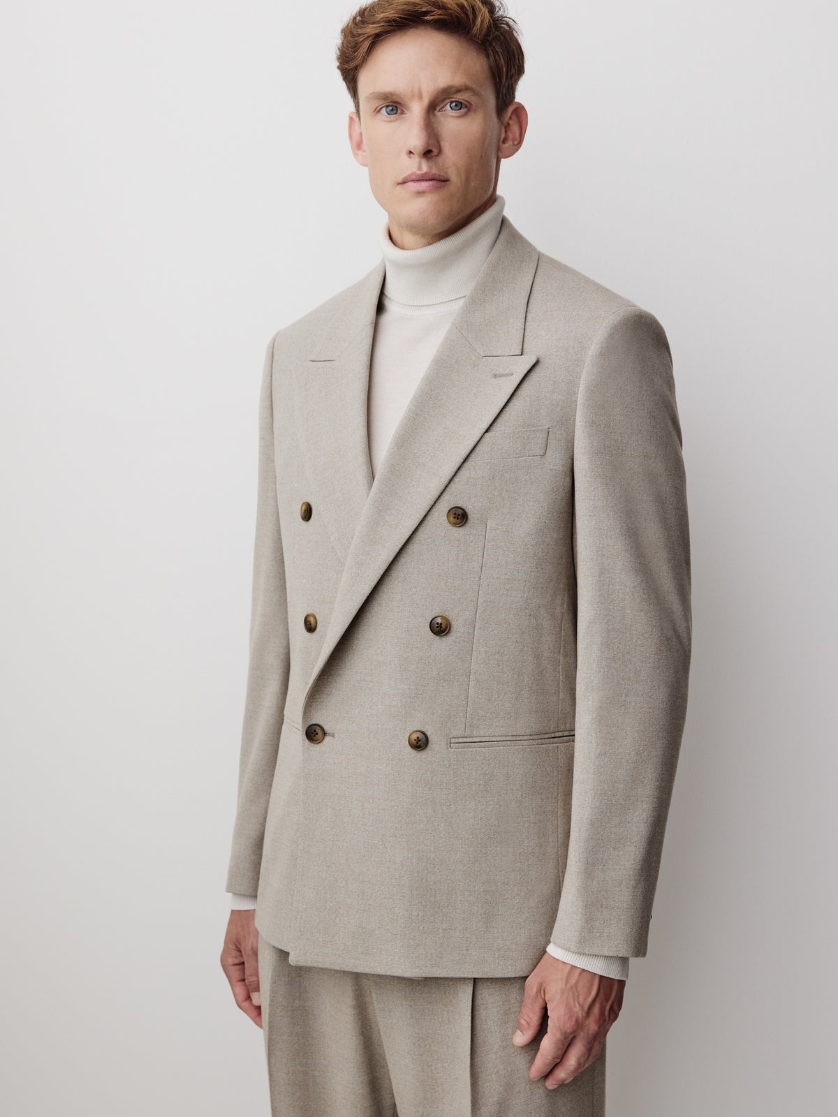 Double Breasted Blazer Brushed Avoine Fabric
