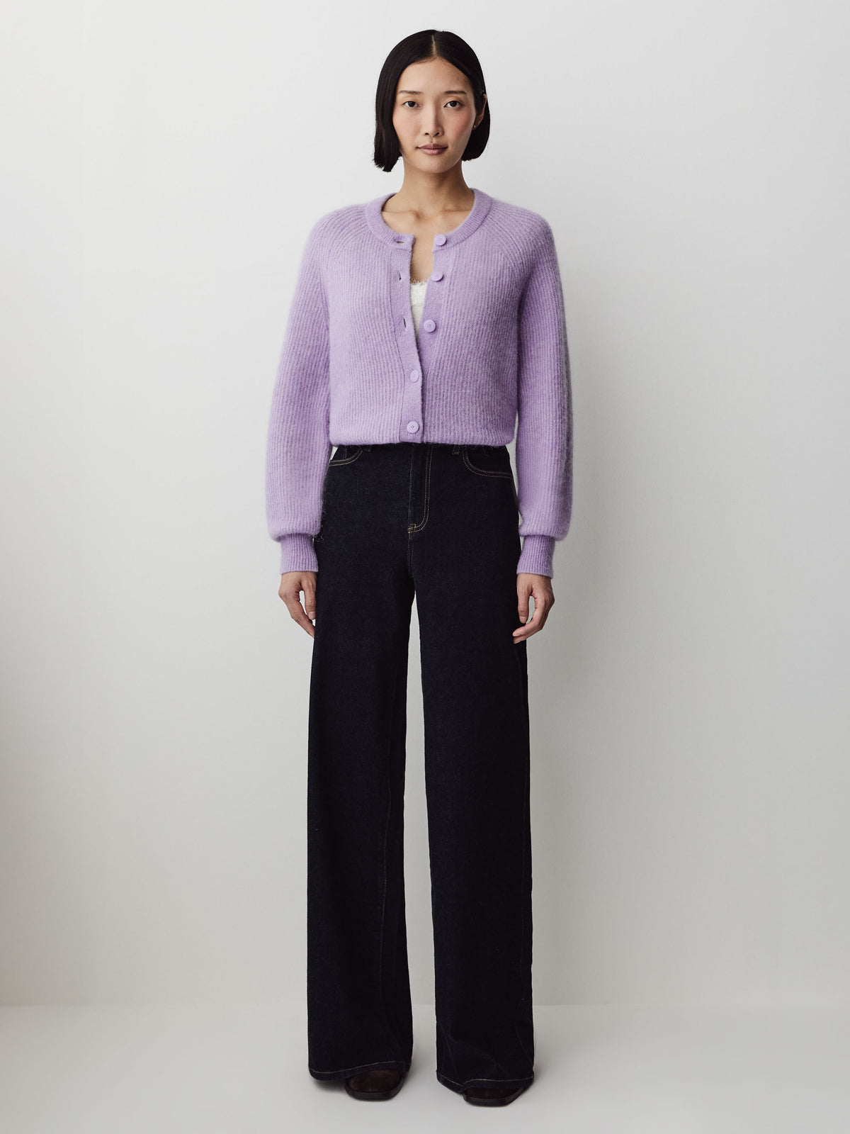 Wool-Blend Long-Sleeve Crew-Neck Cardigan
