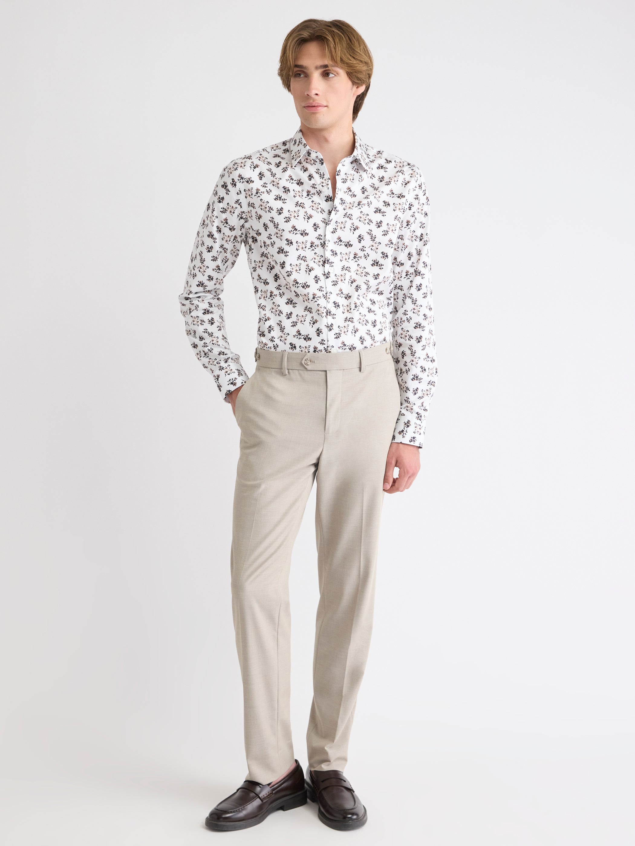 Slim-Fit Dress Shirt with Floral Pattern