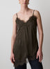 Sleeveless V-Neck Satin Blouse with Lace Trims
