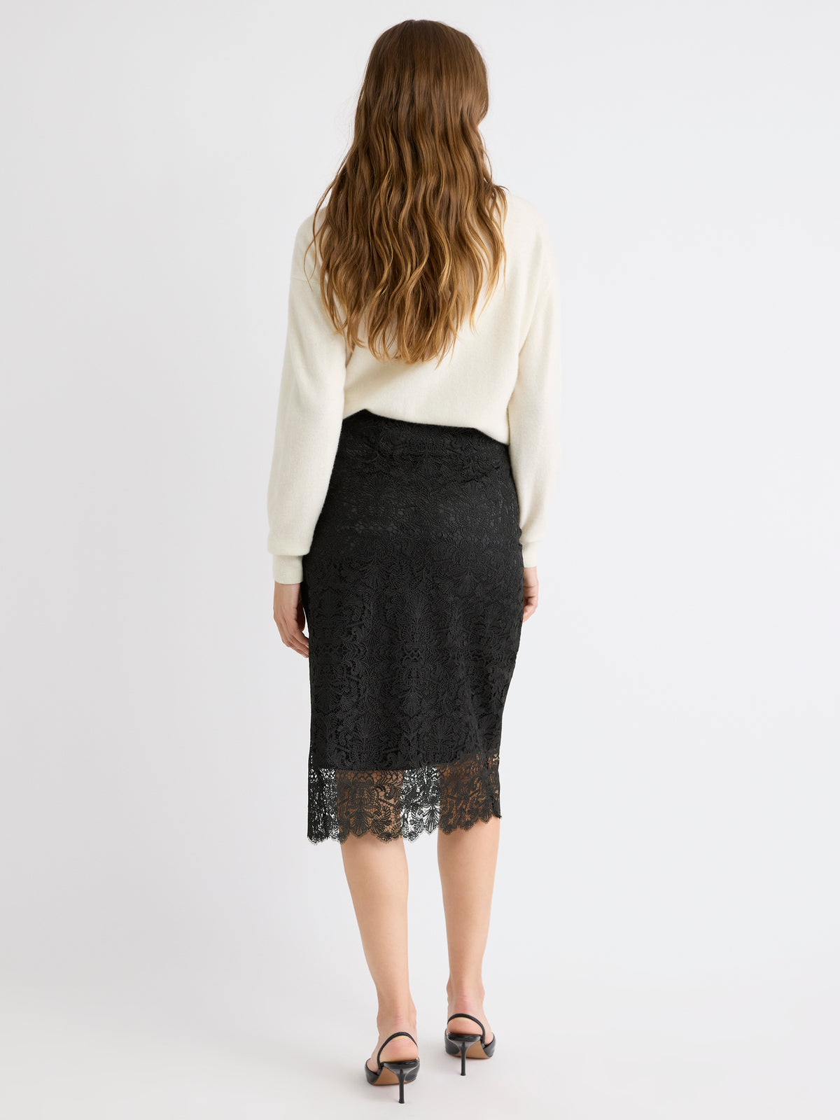 High-Rise Lace Midi Skirt