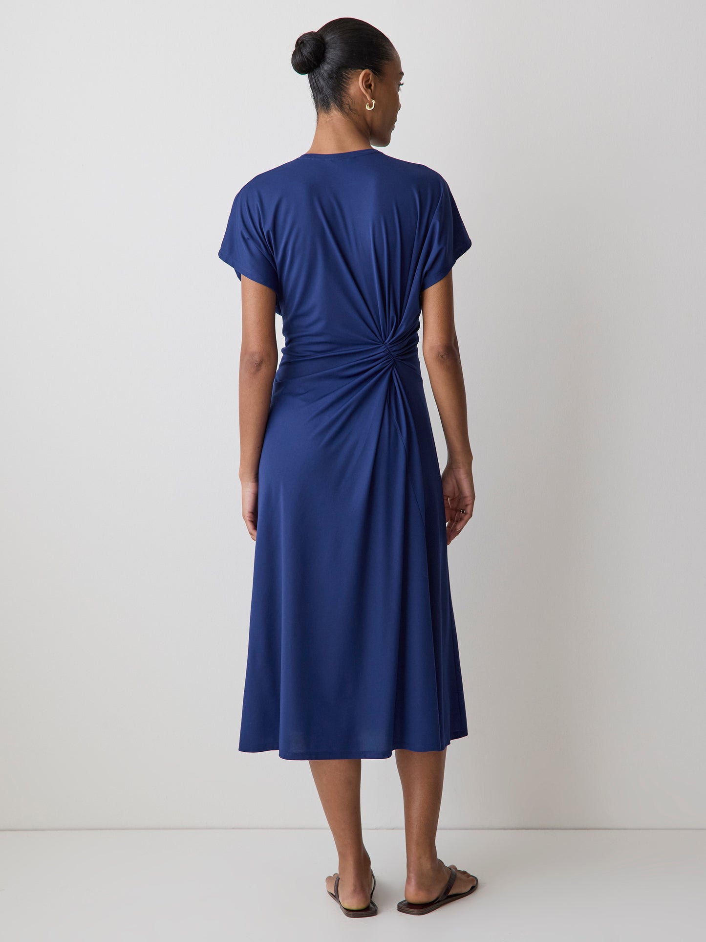 Knit V-Neck Dollman Midi Dress with Silk Blend