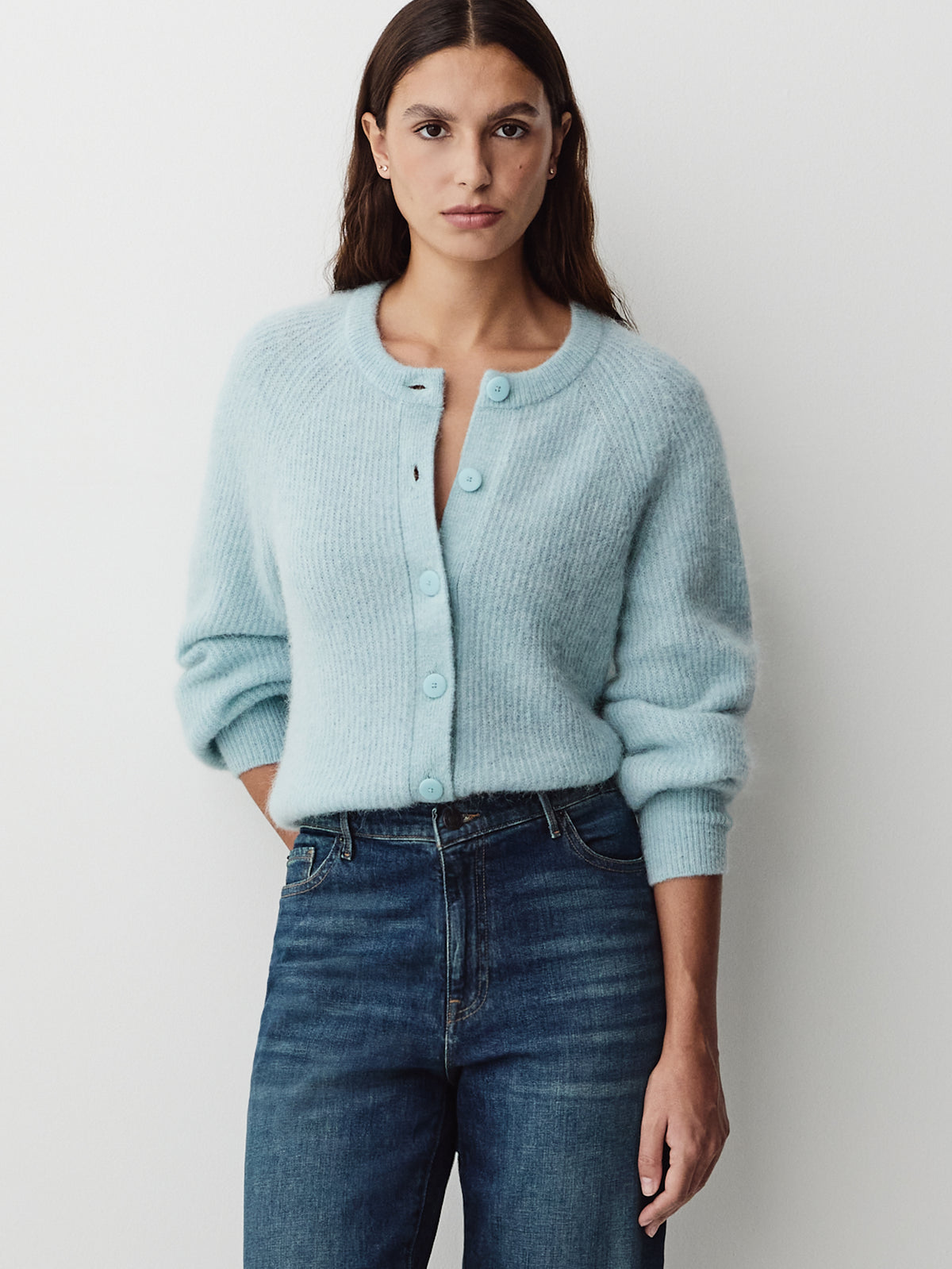 Wool-Blend Long-Sleeve Crew-Neck Cardigan