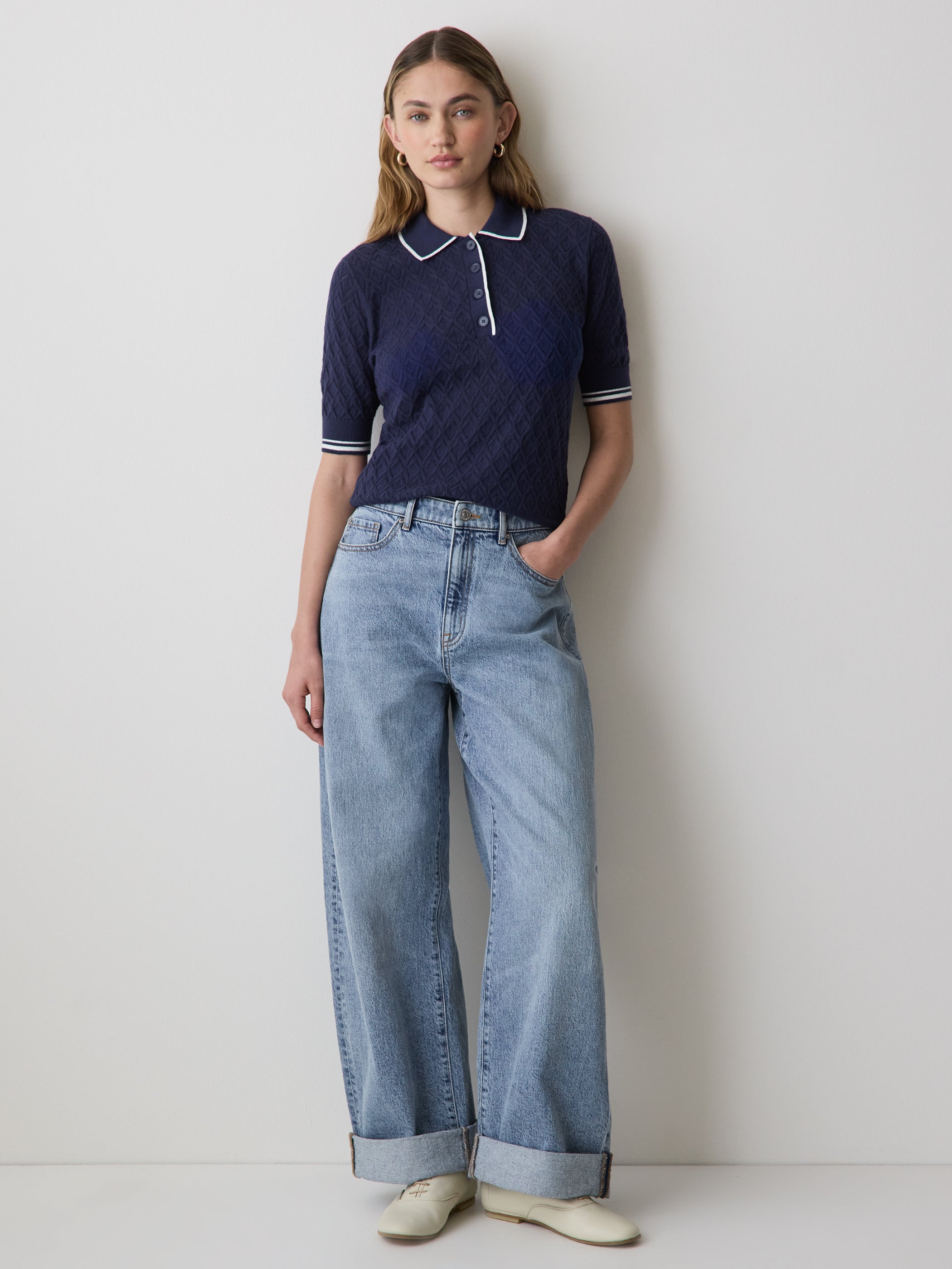 Polo à Manches Courtes en Mailles Pointelle