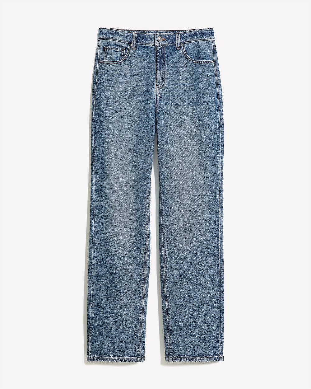 Long Medium-Wash Straight-Leg Jeans