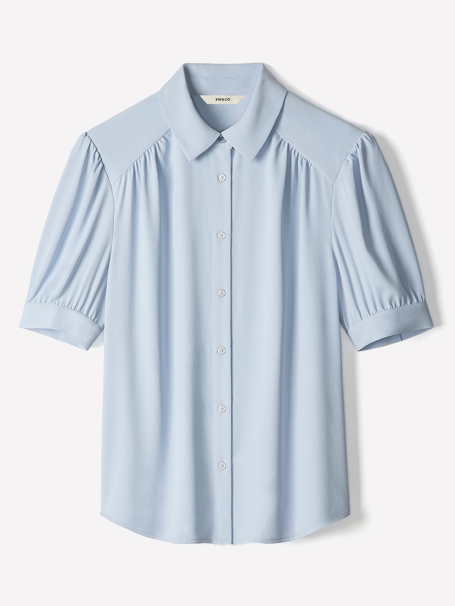 Silky Crepe Short-Sleeve Buttoned-Down Blouse