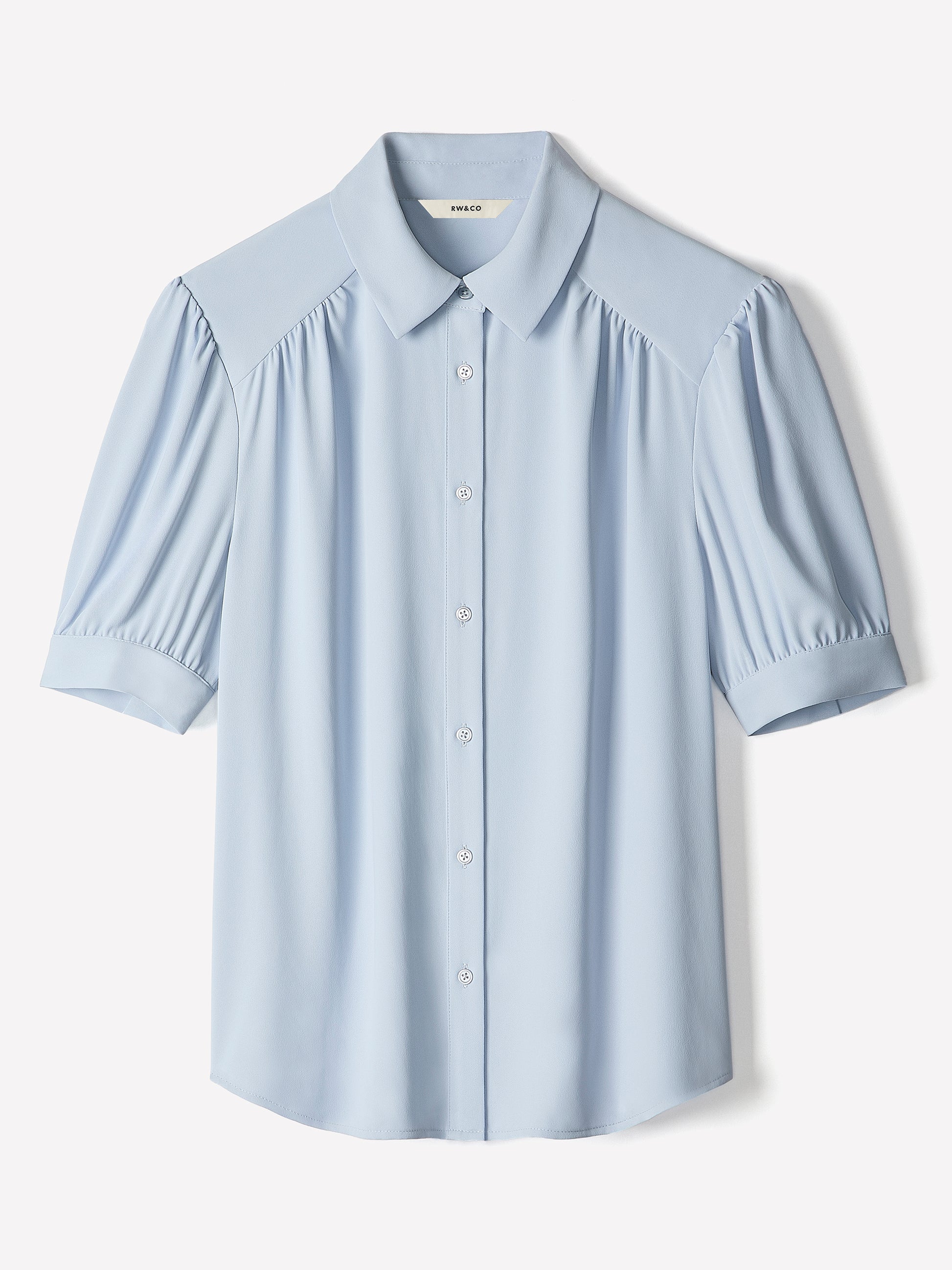 Silky Crepe Short-Sleeve Buttoned-Down Blouse