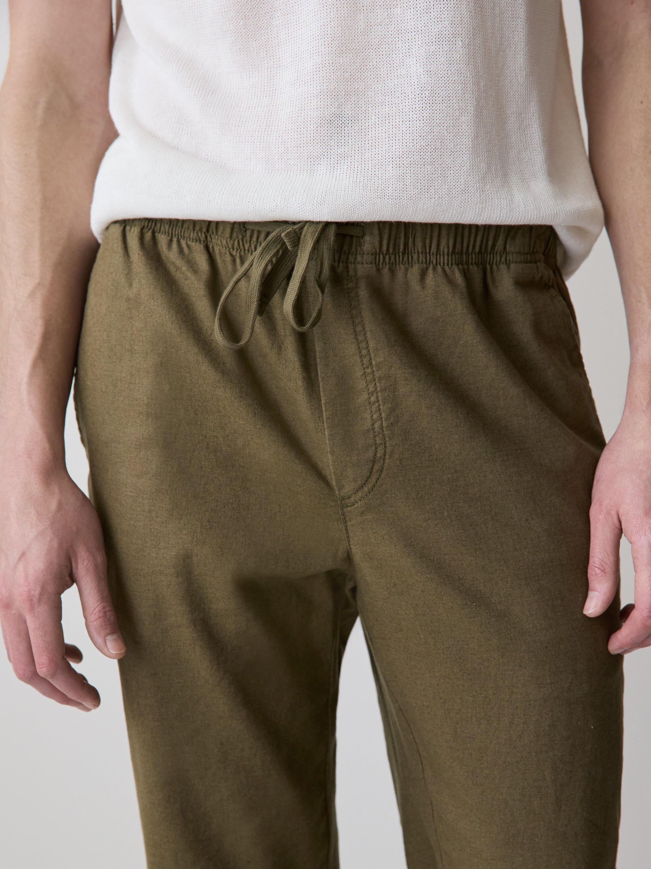 Linen-Blend Pants with Elastic Waistband and Drawstring