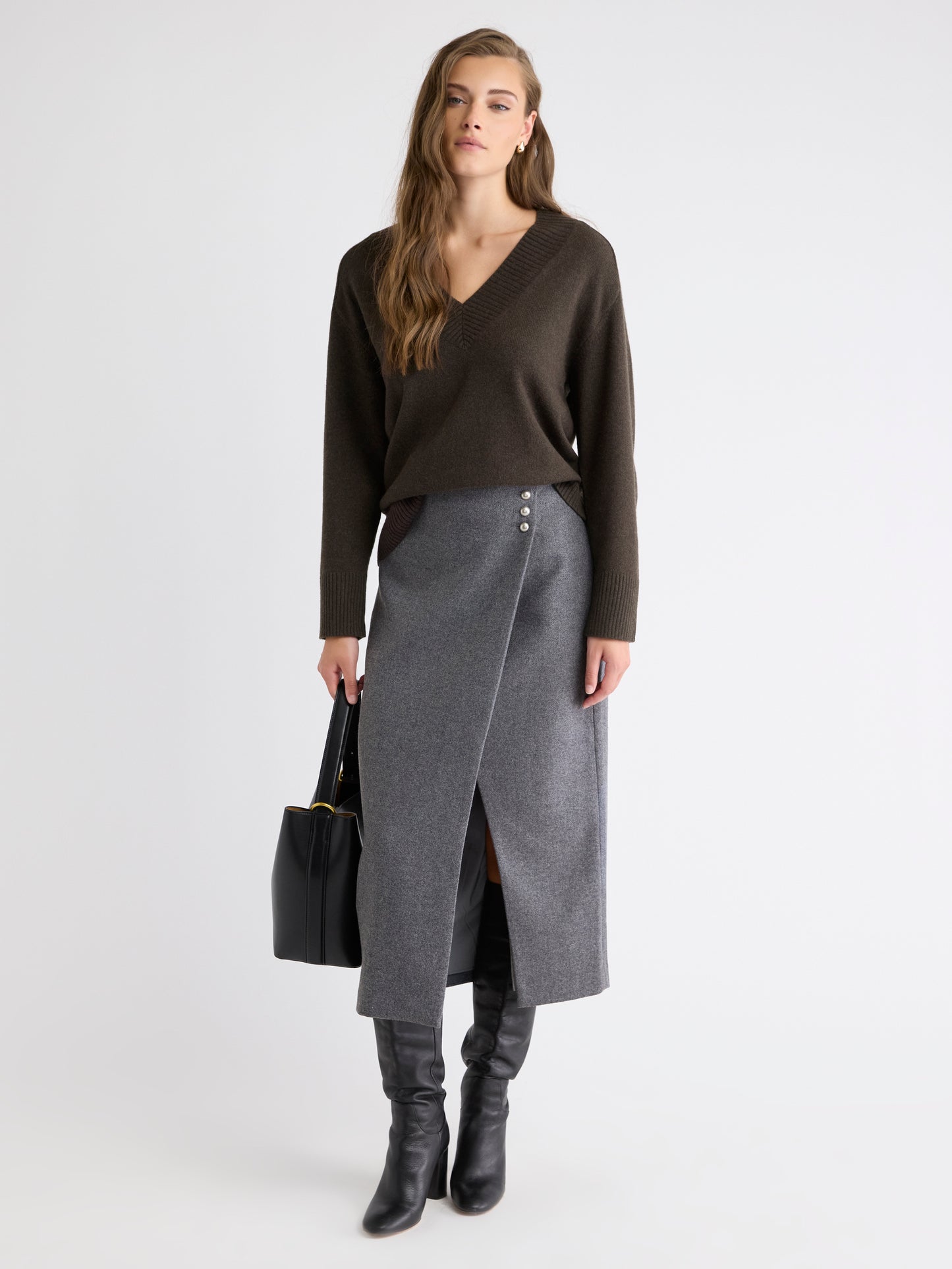 Long-Sleeve V-Neck Merino-Blend Sweater