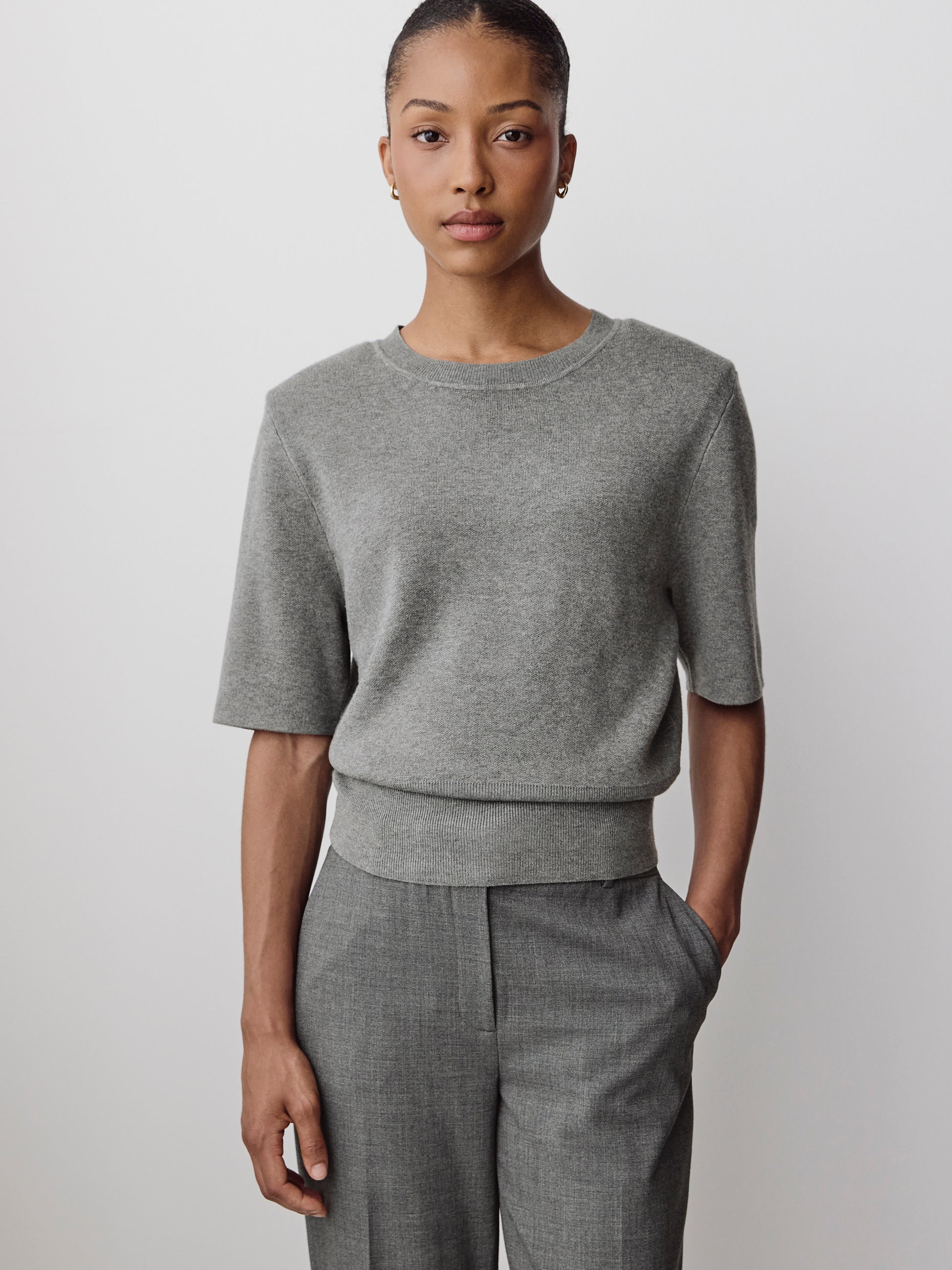 Knit Sweater with Shoulder Pads, Viscose Nylon Blend