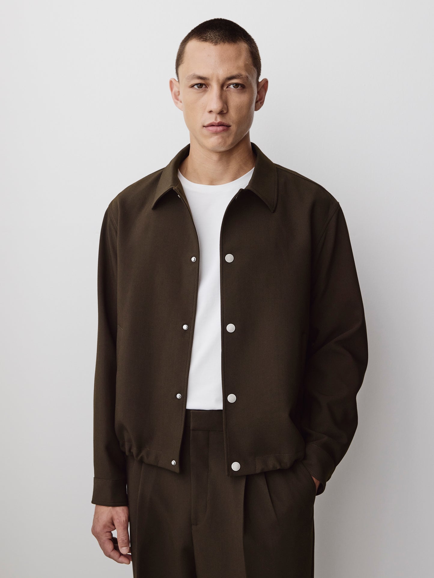Men's Woven Jacket with Snap Closure