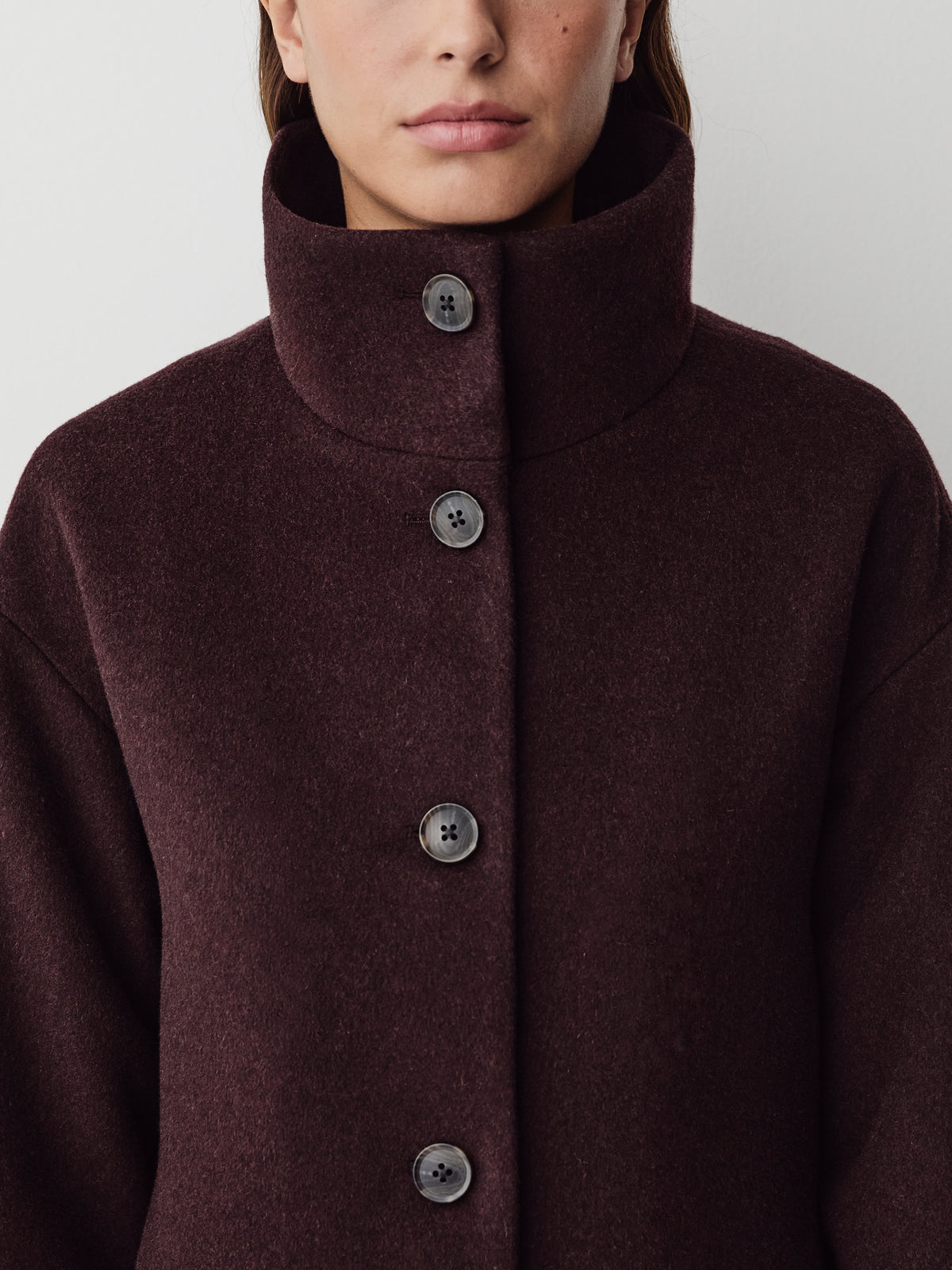 Wool Blend Funnel Neck Long Coat