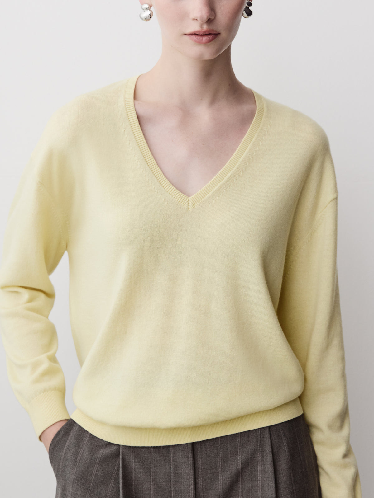 Long-Sleeve V-Neck Oversized Merino Sweater