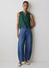Sleeveless Buttoned-Down Blouse with Ruffled Trim