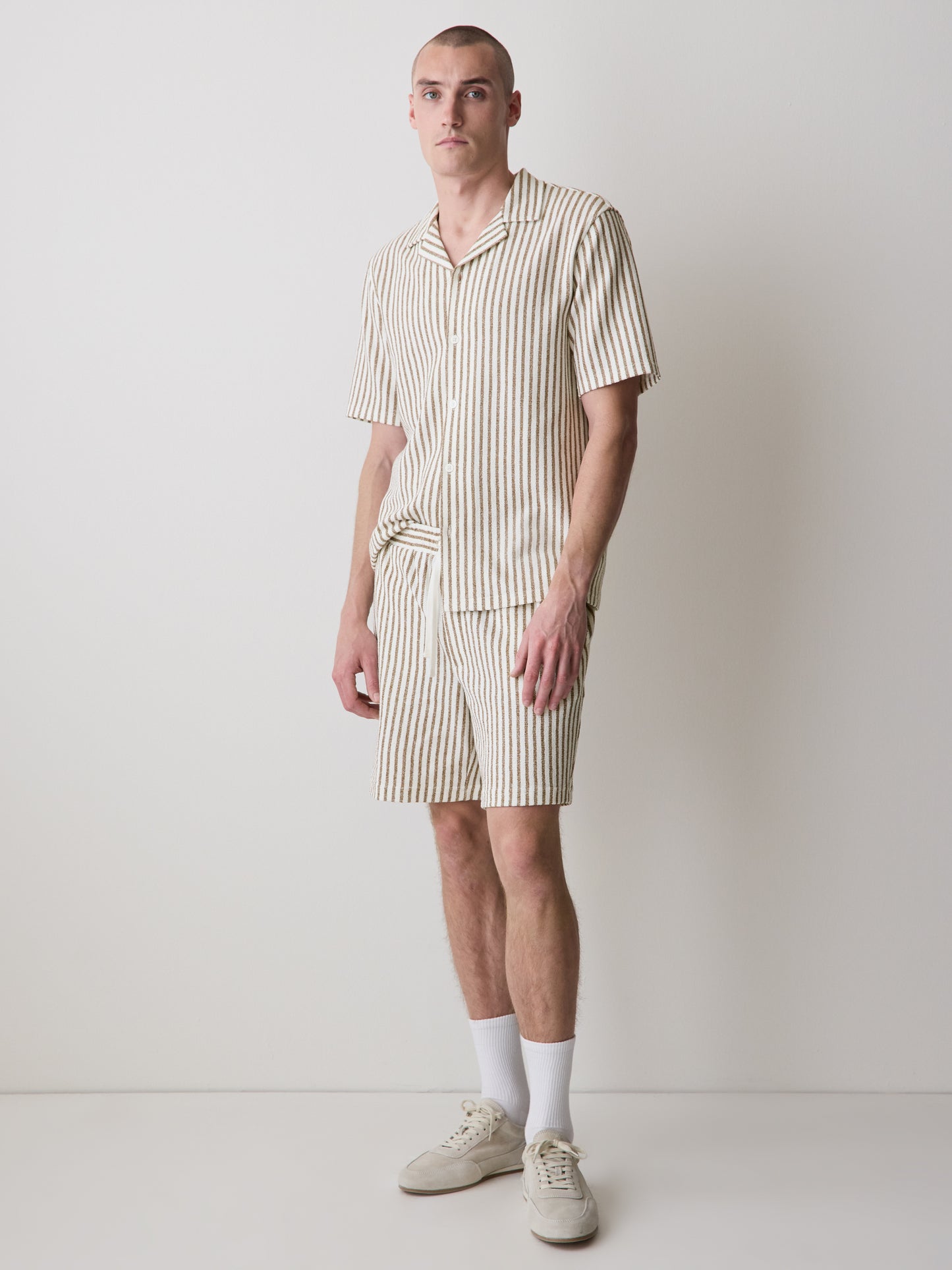 Men's Knit Tailored Collar Shirt Textured Stripe