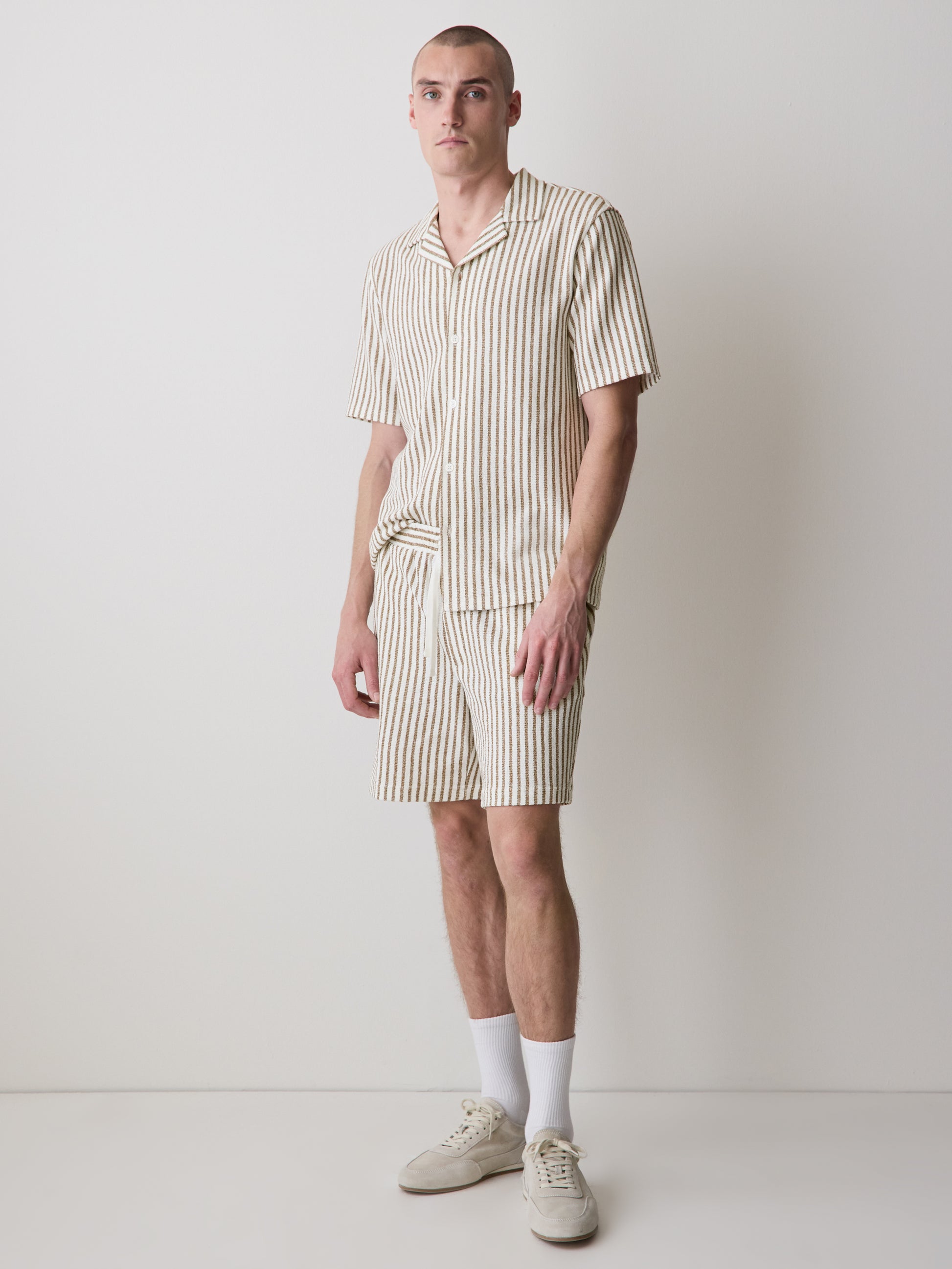 Men's Knit Tailored Collar Shirt Textured Stripe