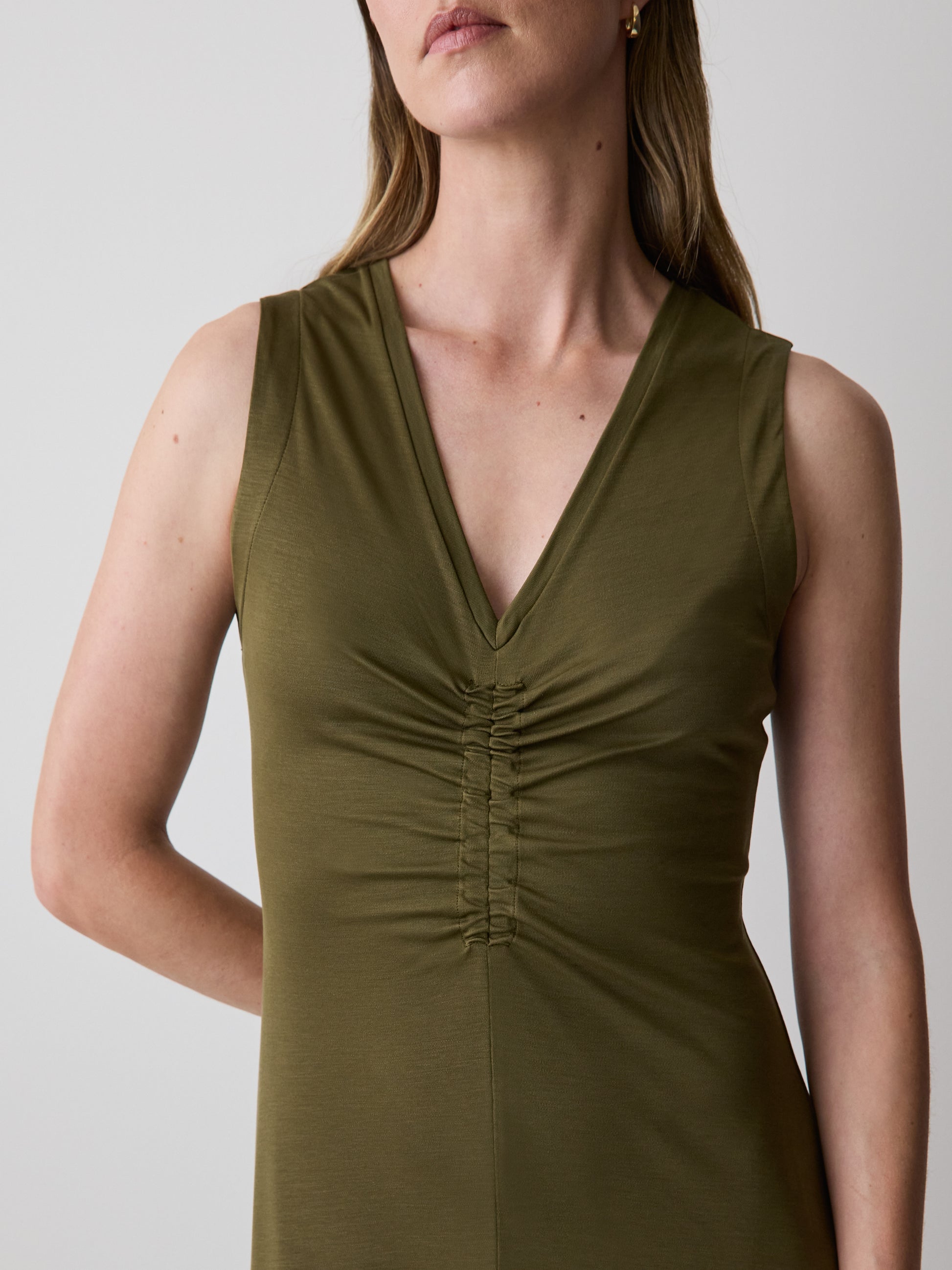 Midi Knit Dress V-Neck Jersey Lyocell