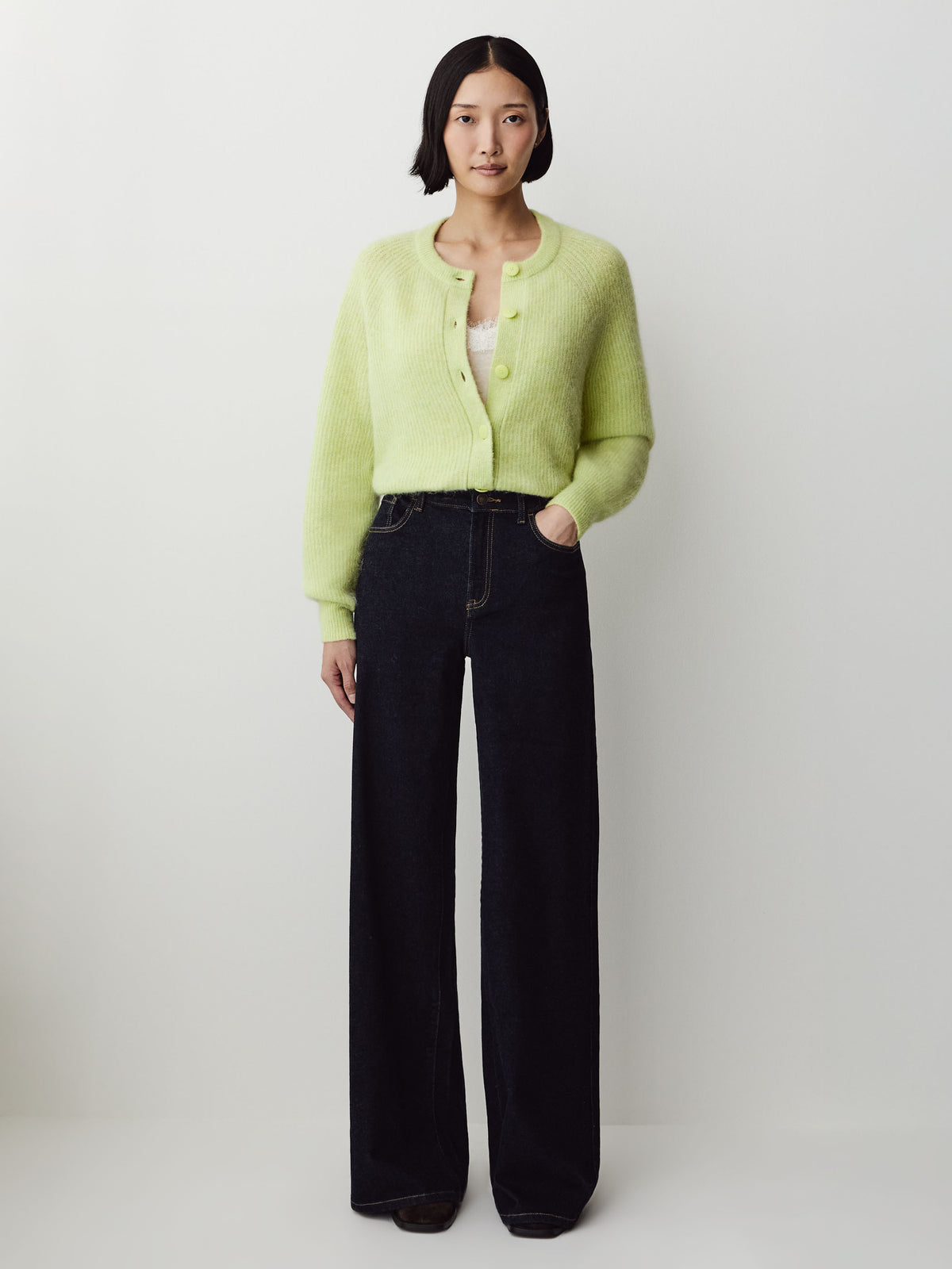 Wool-Blend Long-Sleeve Crew-Neck Cardigan