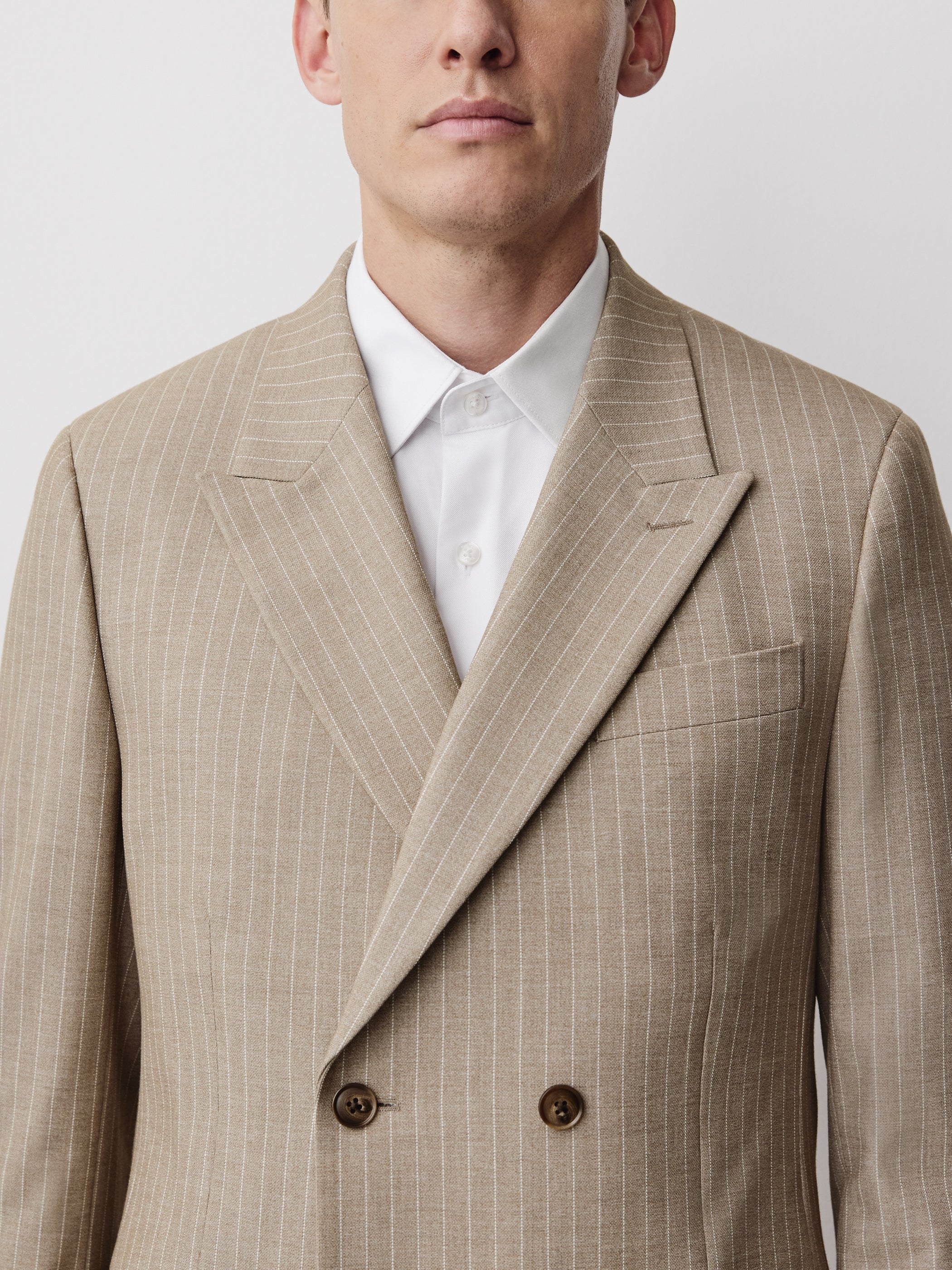 Tailored-Fit Double-Breasted Striped Suit Blazer