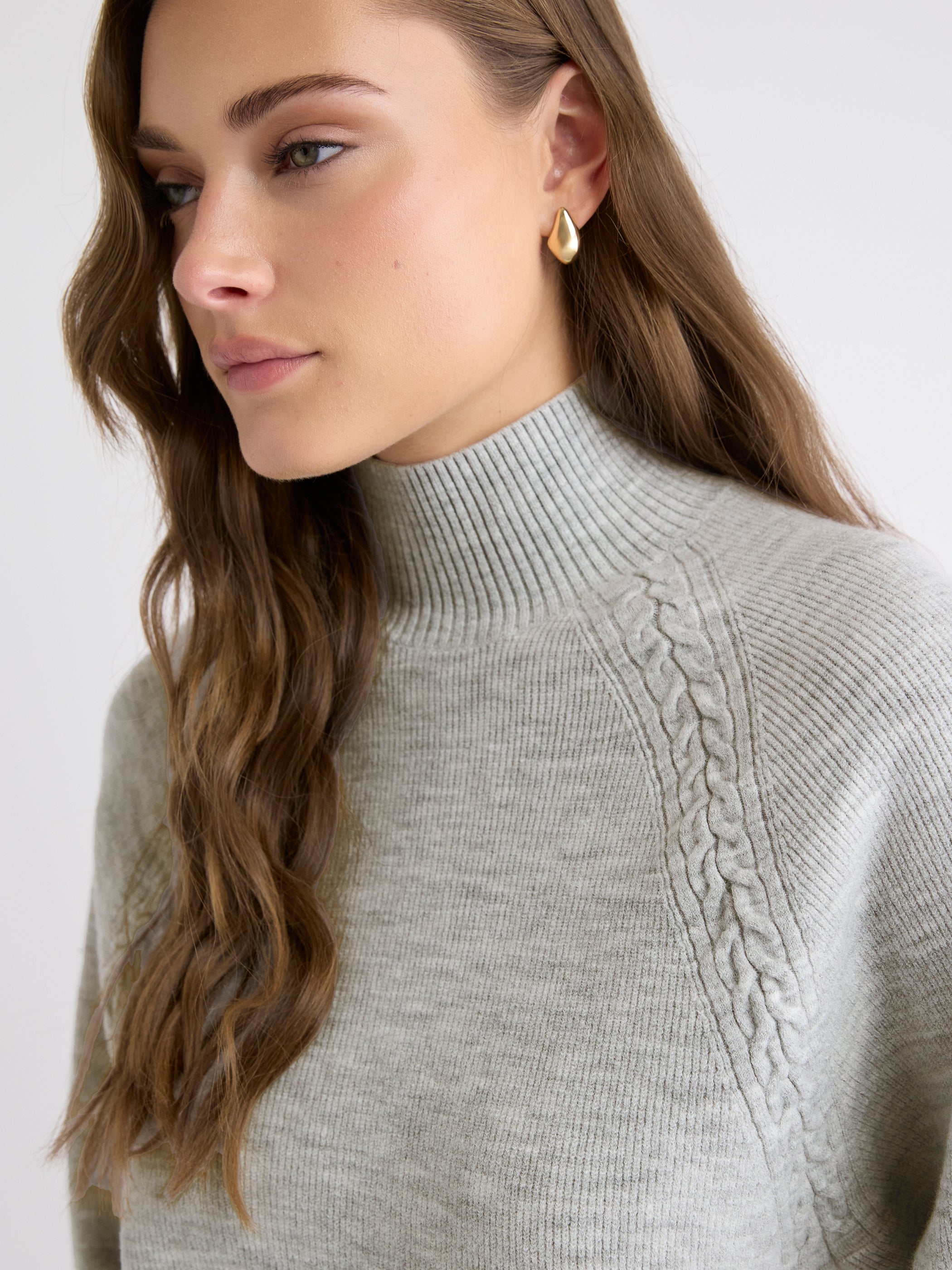 Pull Côtelé à Col Montant et Manches Longues