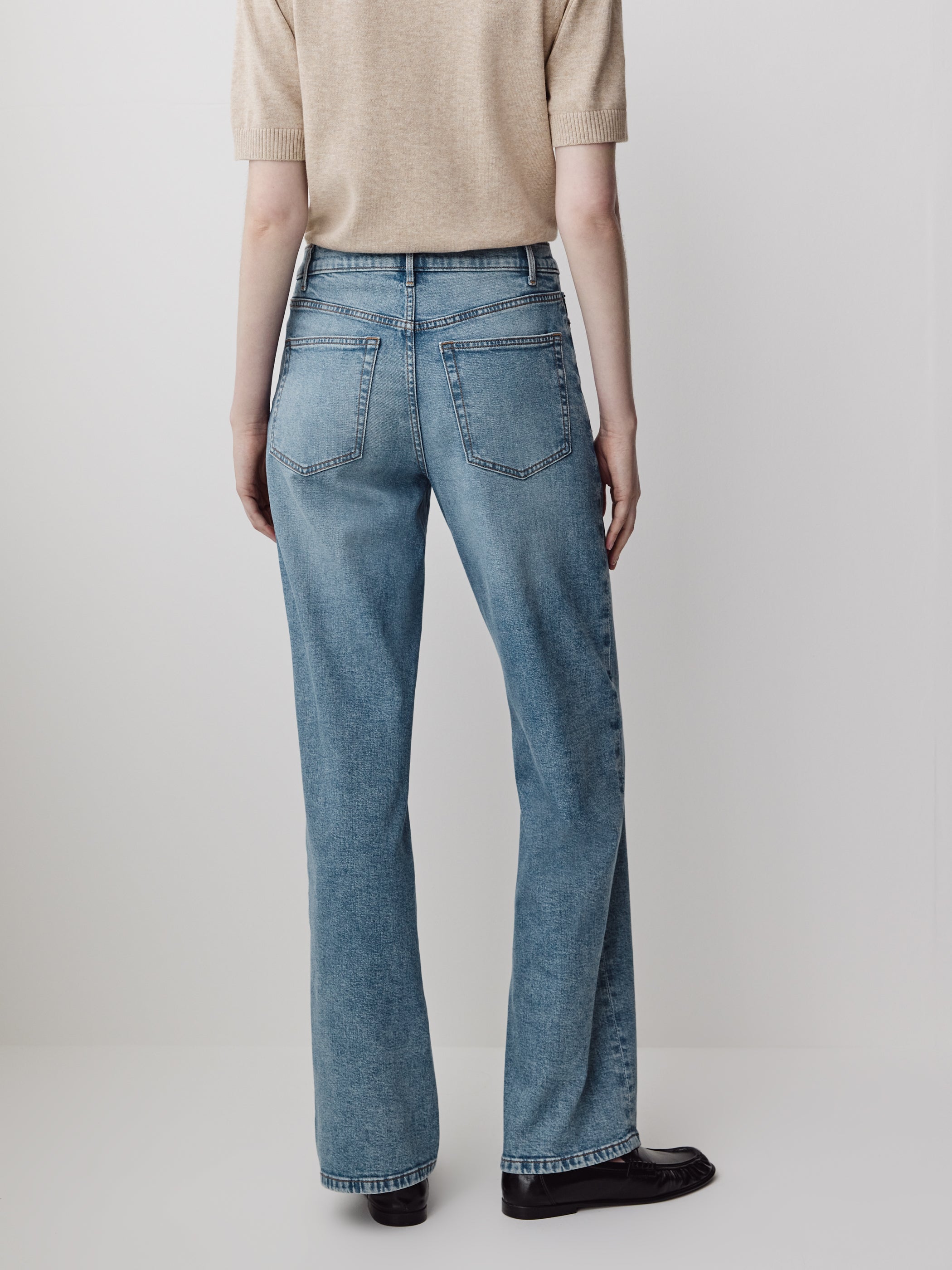 Woven Denim Pant Mid Rise Slouchy Straight Fit