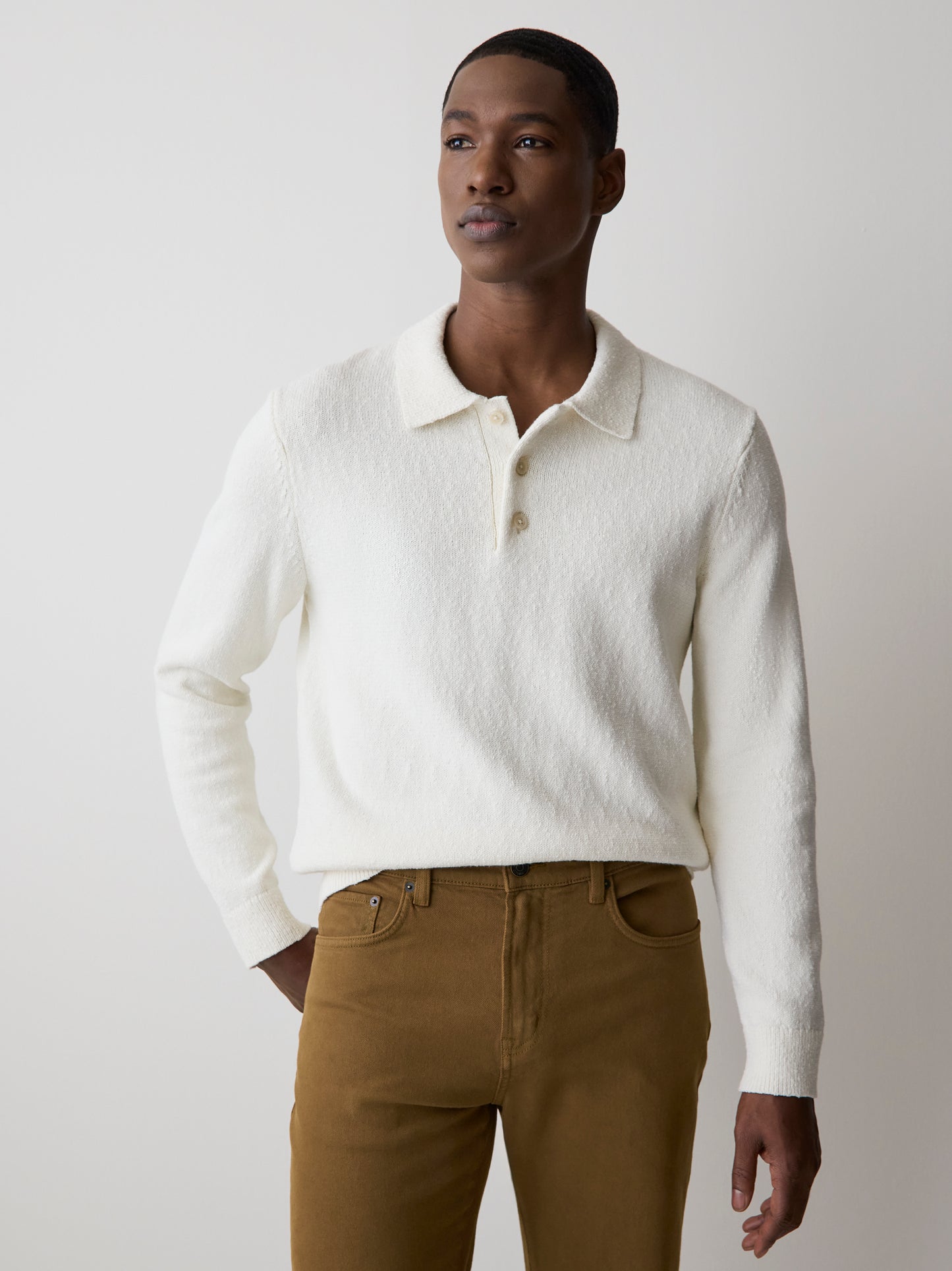 Pull Polo Bouclé à Manches Longues 