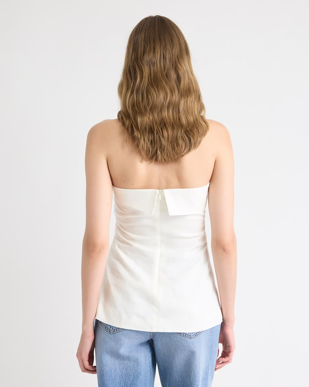 Linen-Blend Straight-Neck Tube Top