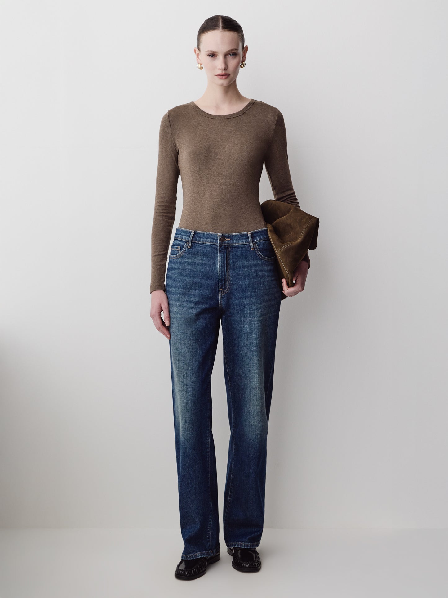 Long Sleeve Knit Pullover Crew Neck Cotton Blend