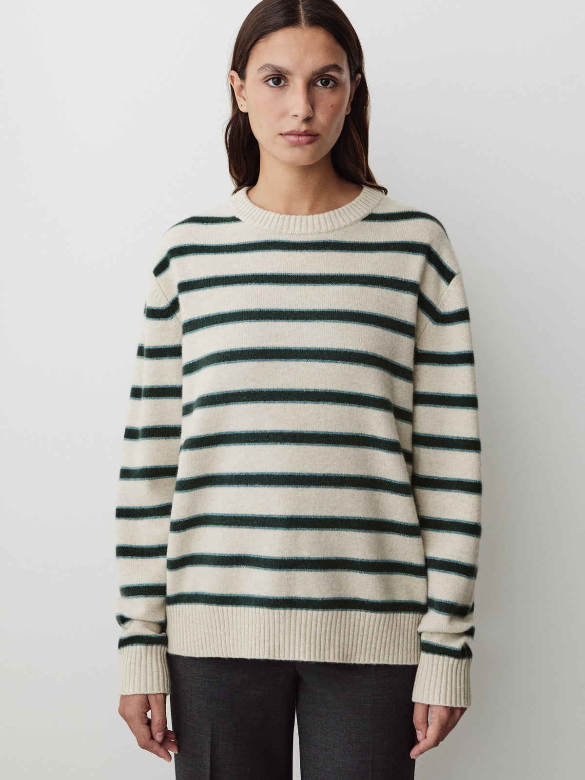 Mens Lambswool Crew Neck Knit Sweater with Stripe