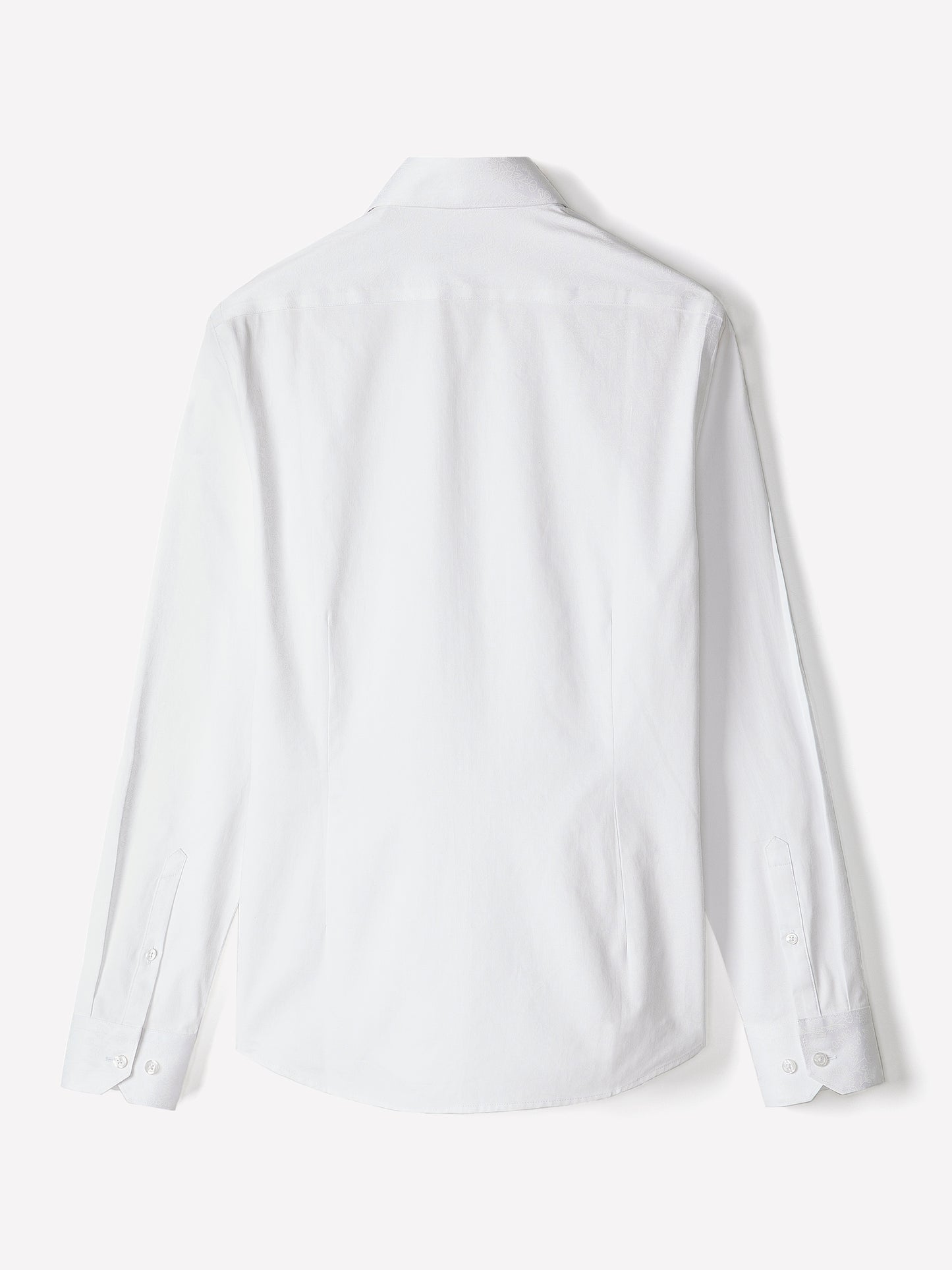 White Slim-Fit Dress Shirt with Geo Pattern