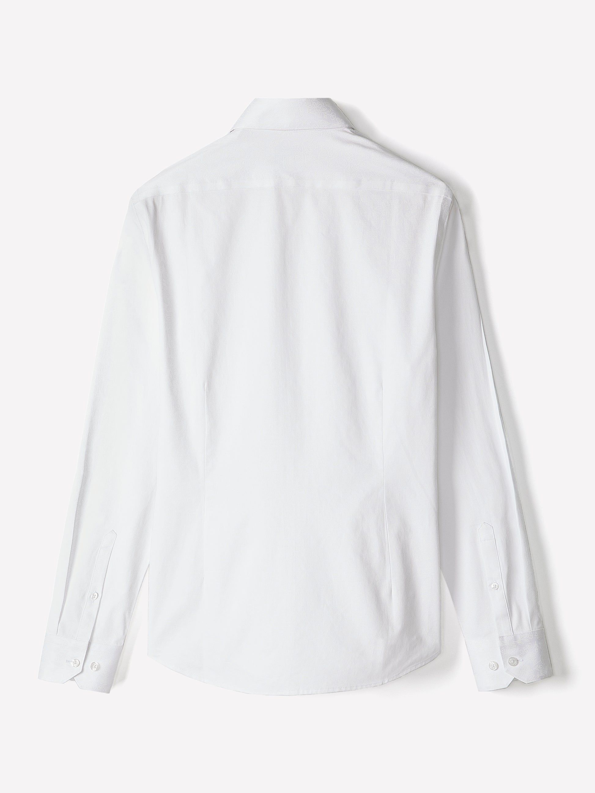 White Slim-Fit Dress Shirt with Geo Pattern