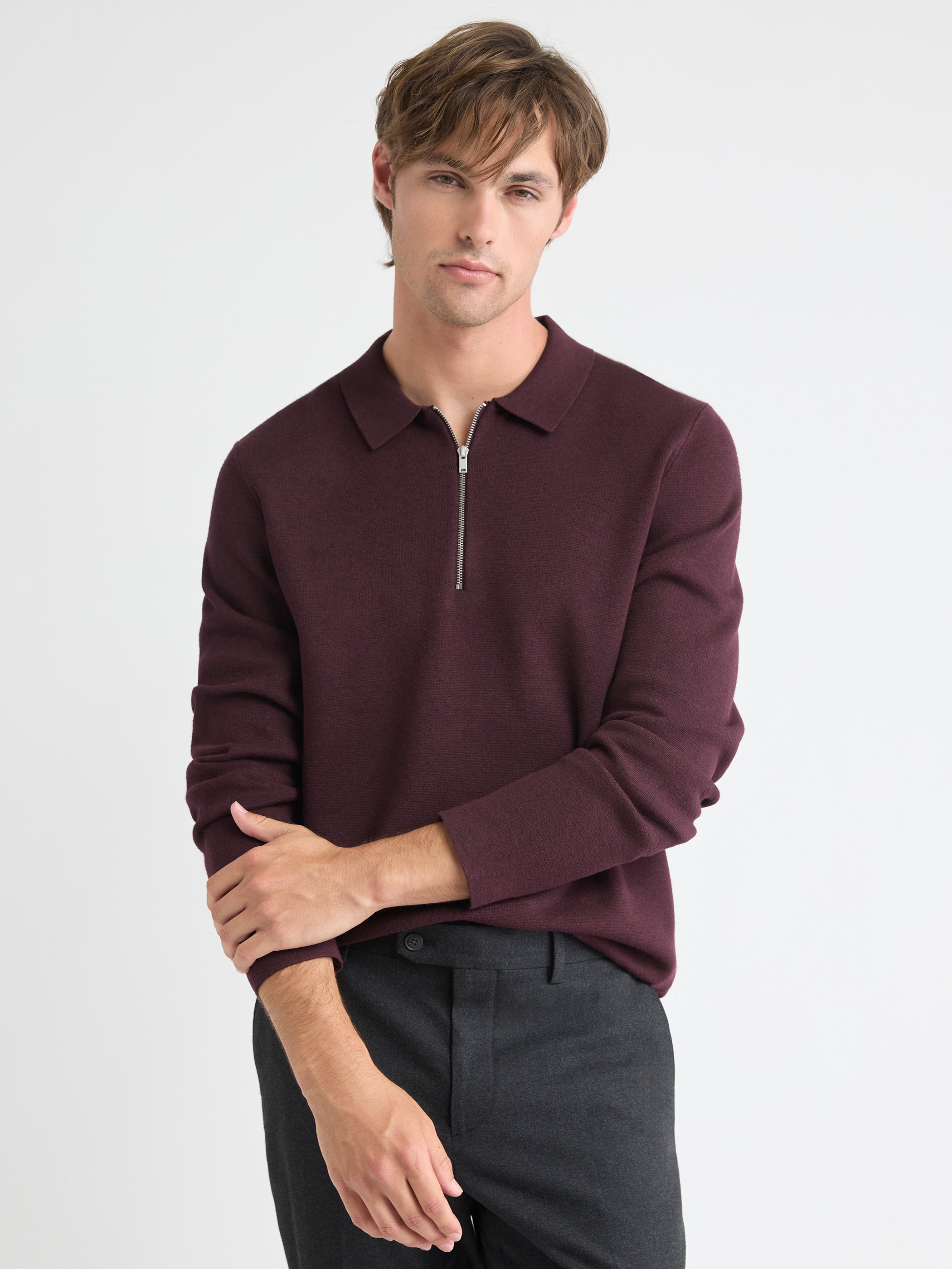 Long-Sleeve Half-Zip Polo Sweater