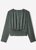 Long-Sleeve Crew-Neck Blouse with Shoulder Pads
