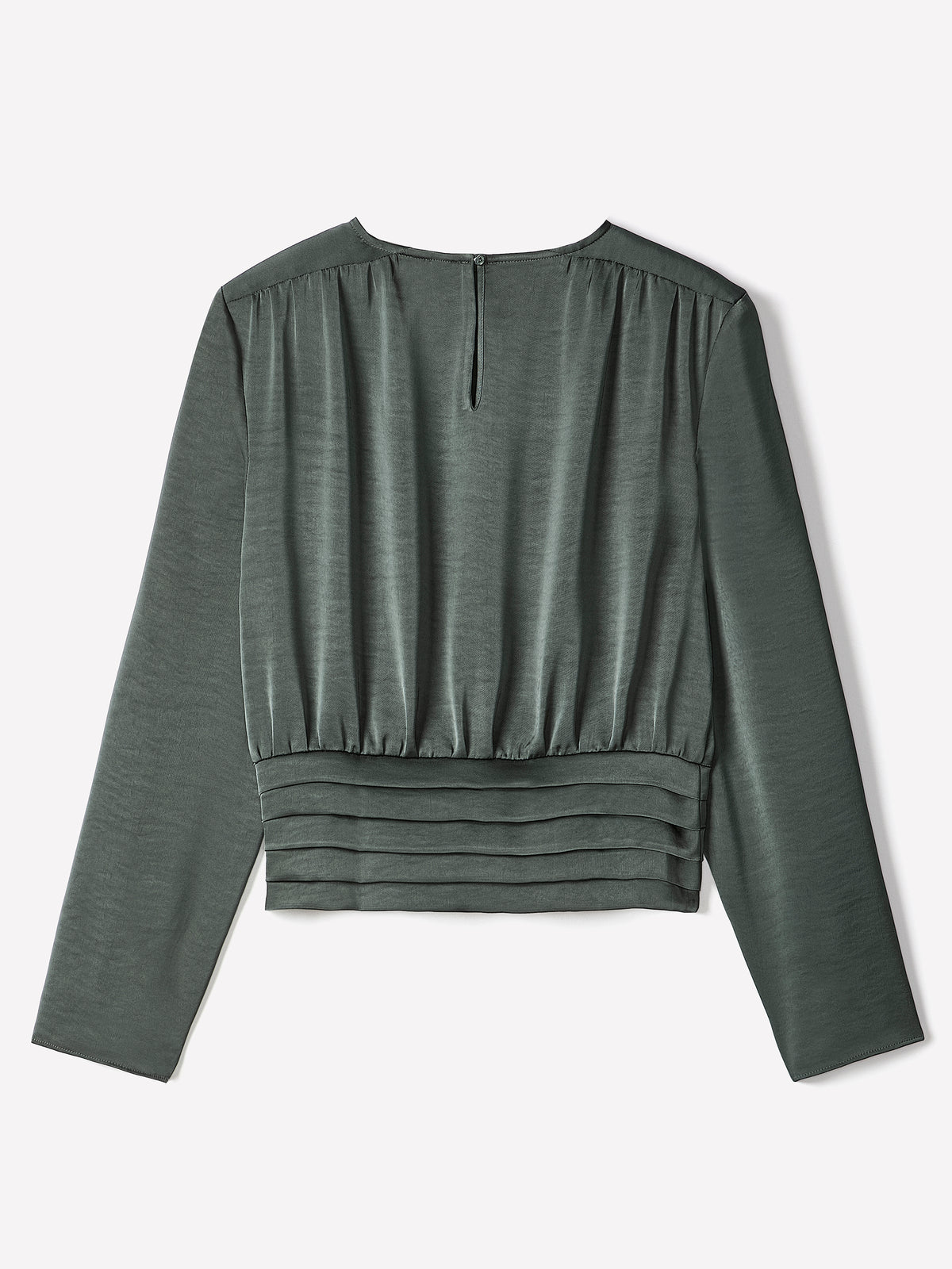 Long-Sleeve Crew-Neck Blouse with Shoulder Pads