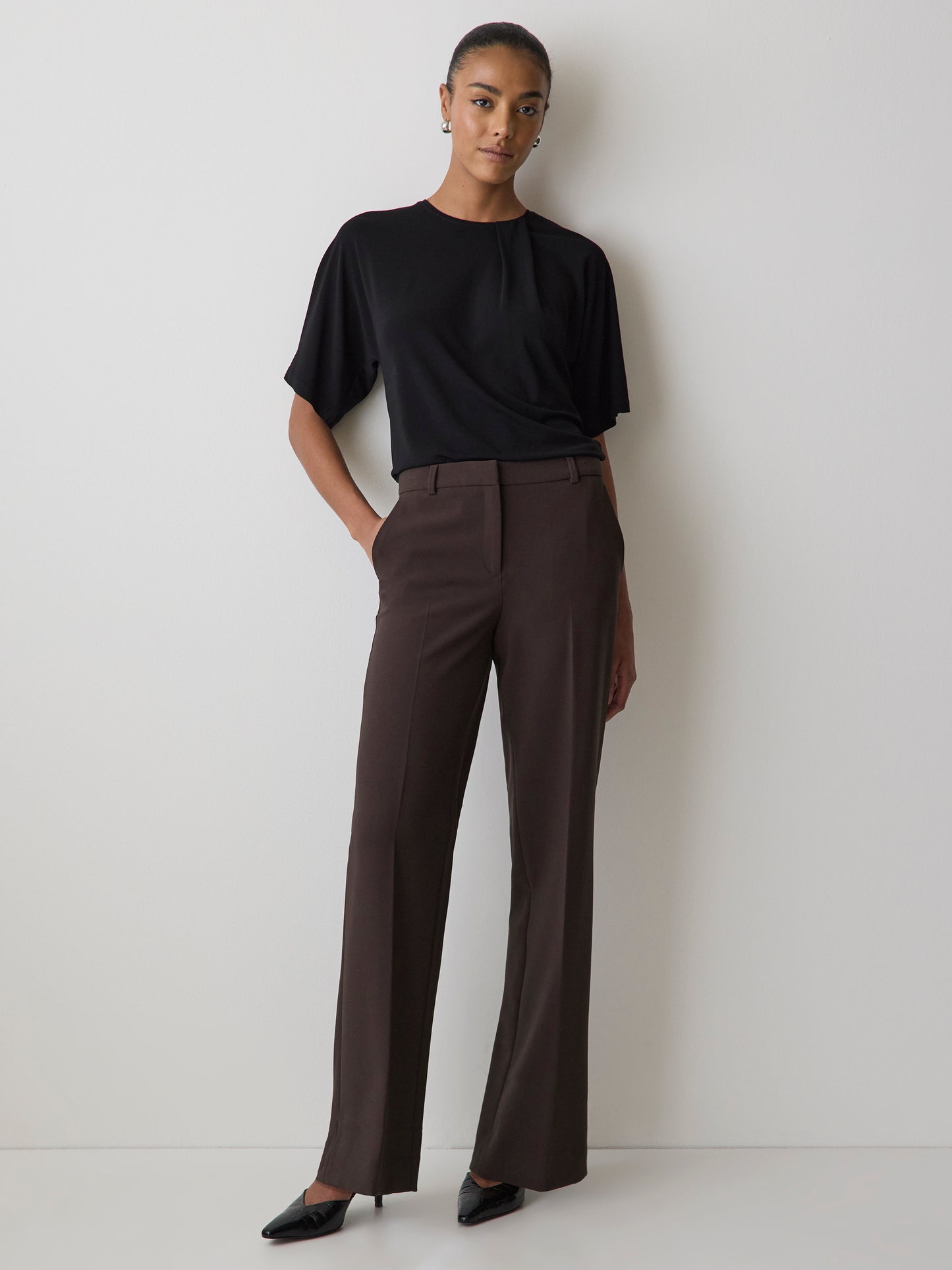 Short-Sleeve Crew-Neck Top with Pleated Detail