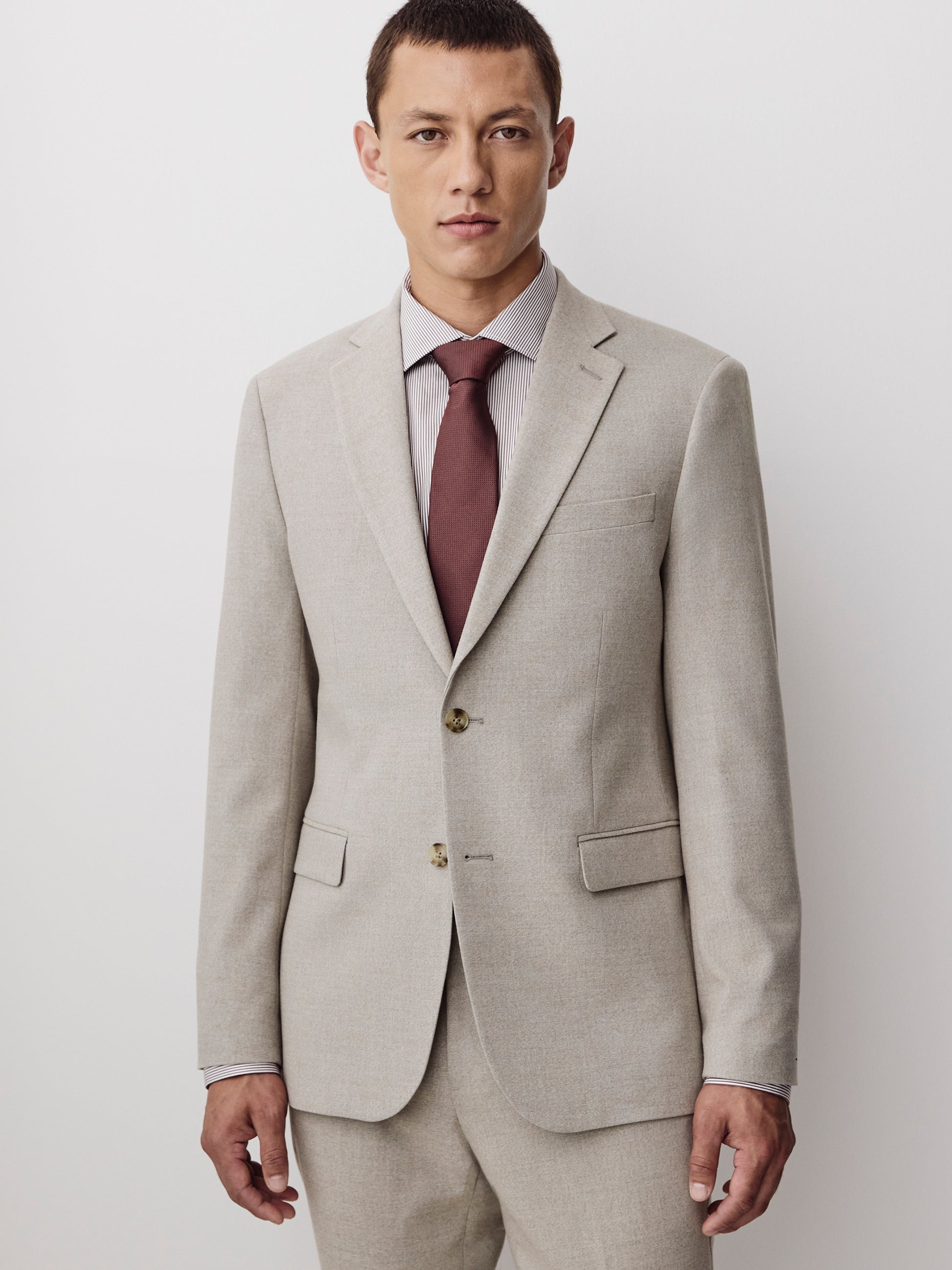 Slim Fit Brushed Oat Woven Blazer