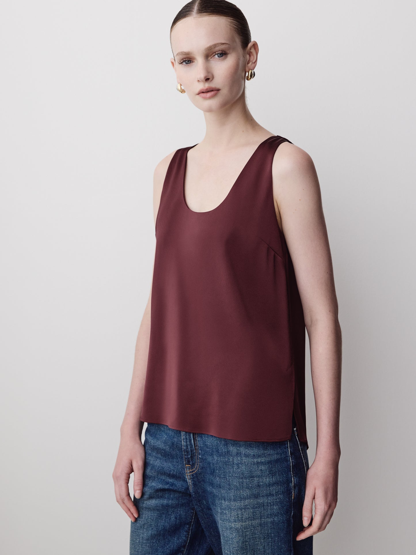 Woven Satin Cami Blouse U Neck
