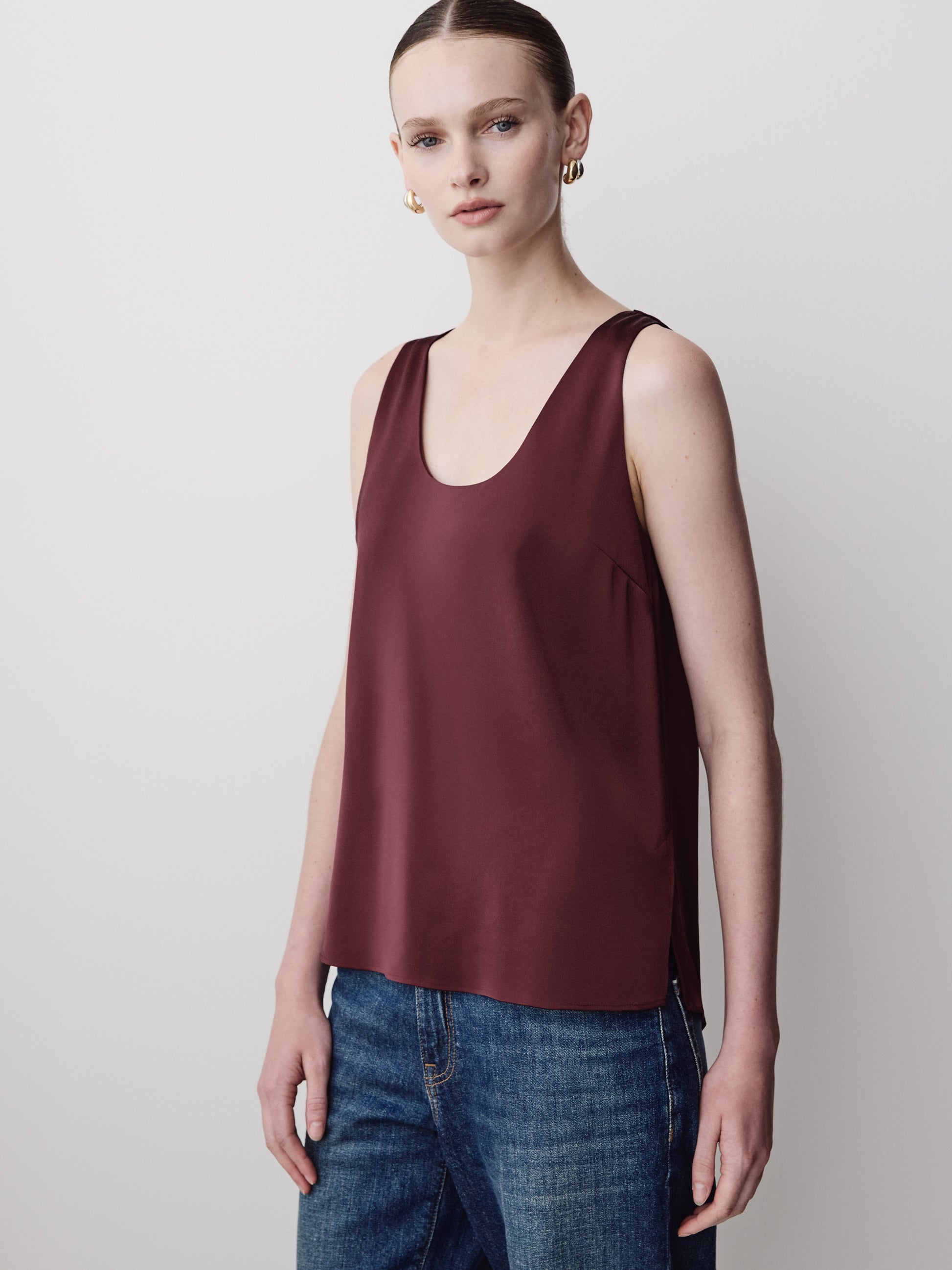 Woven Satin Cami Blouse U Neck