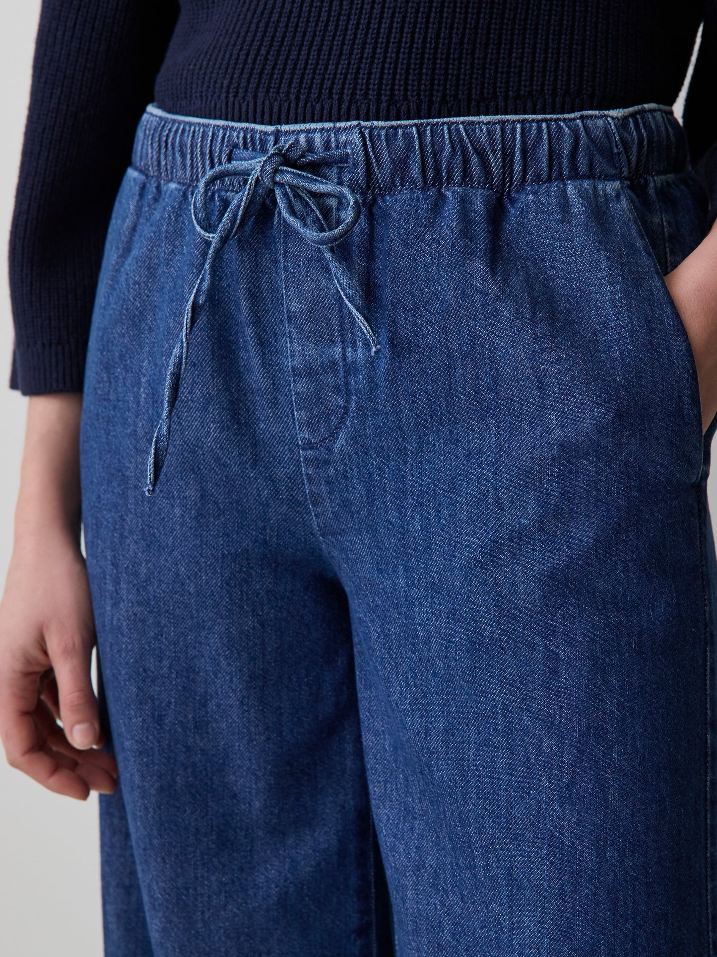 Wide-Leg Denim Pants with Elastic Waistband