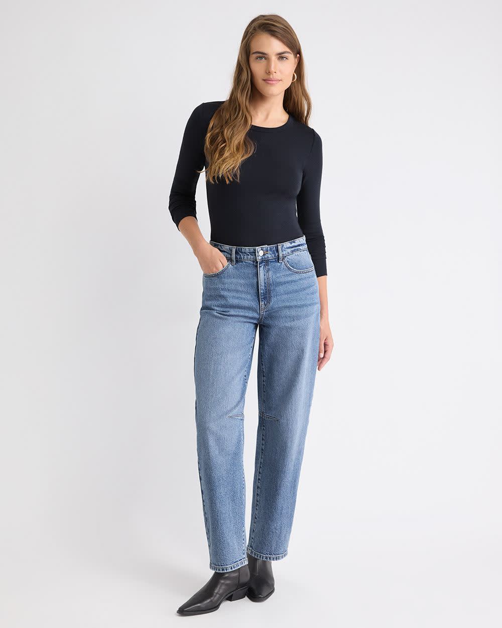 Luxe Knit Long-Sleeve Crew-Neck Fitted Ribbed Tee