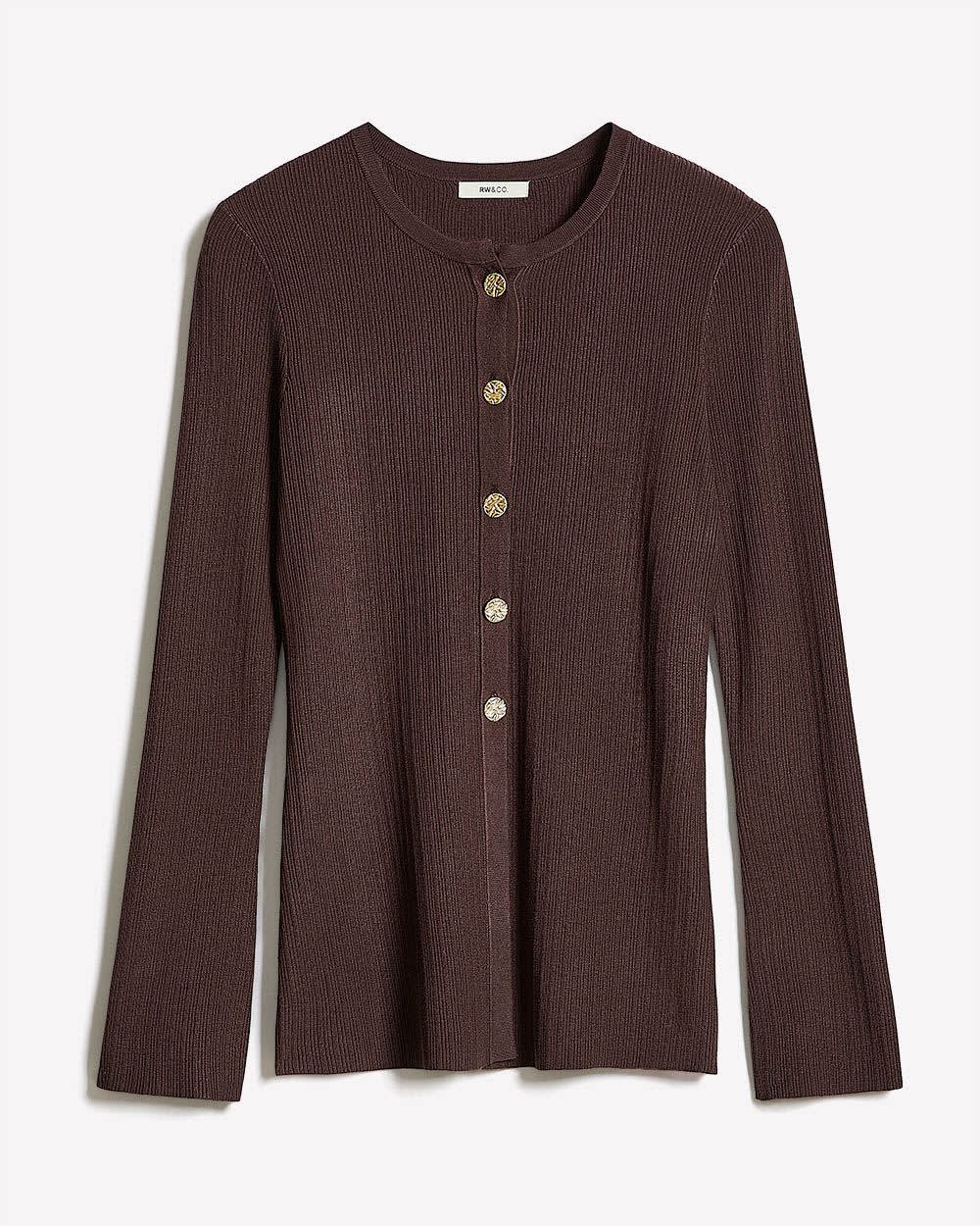 Cardigan Côtelé à Manches Évasées et Col Rond