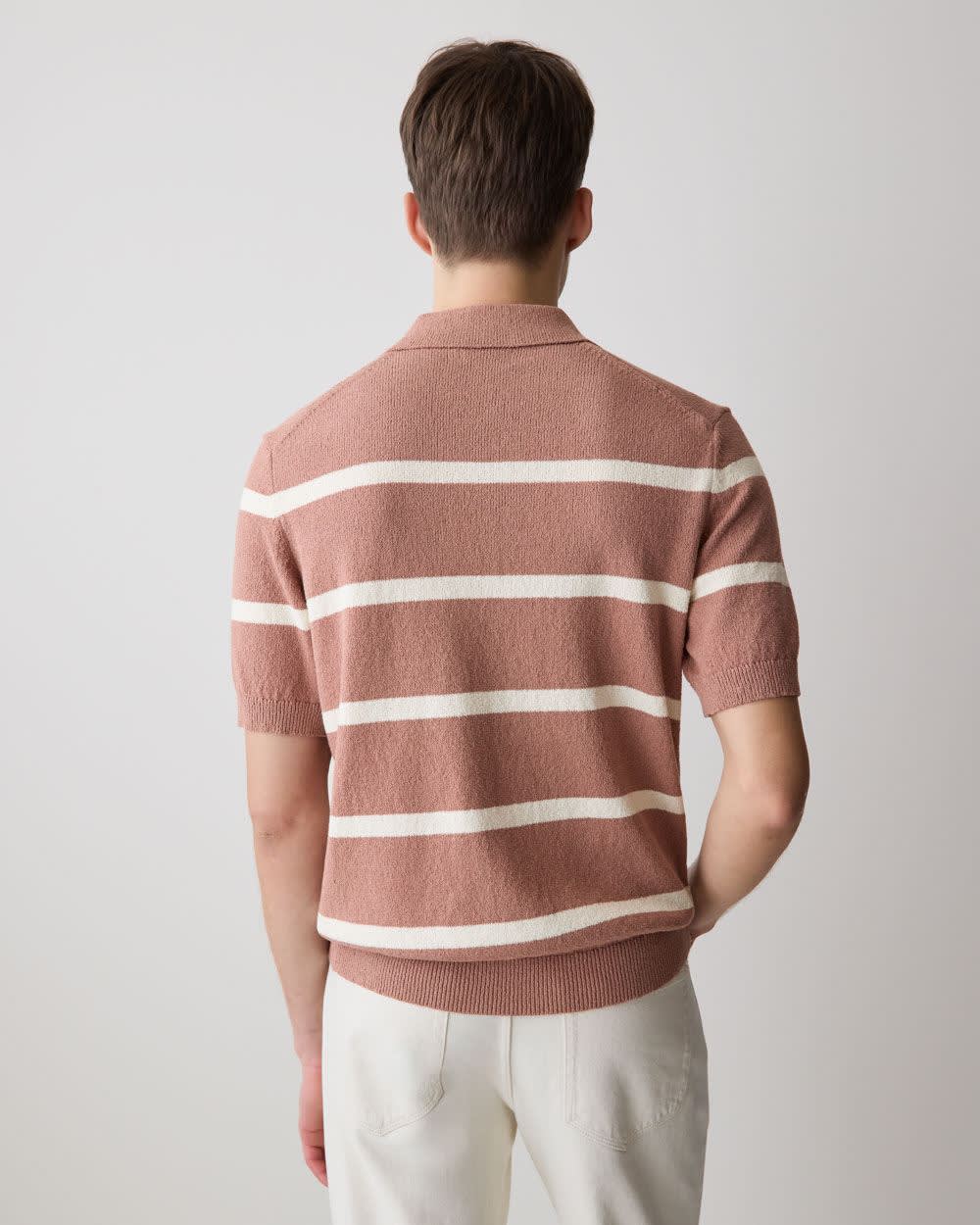 Short-Sleeve Bouclé Polo Sweater