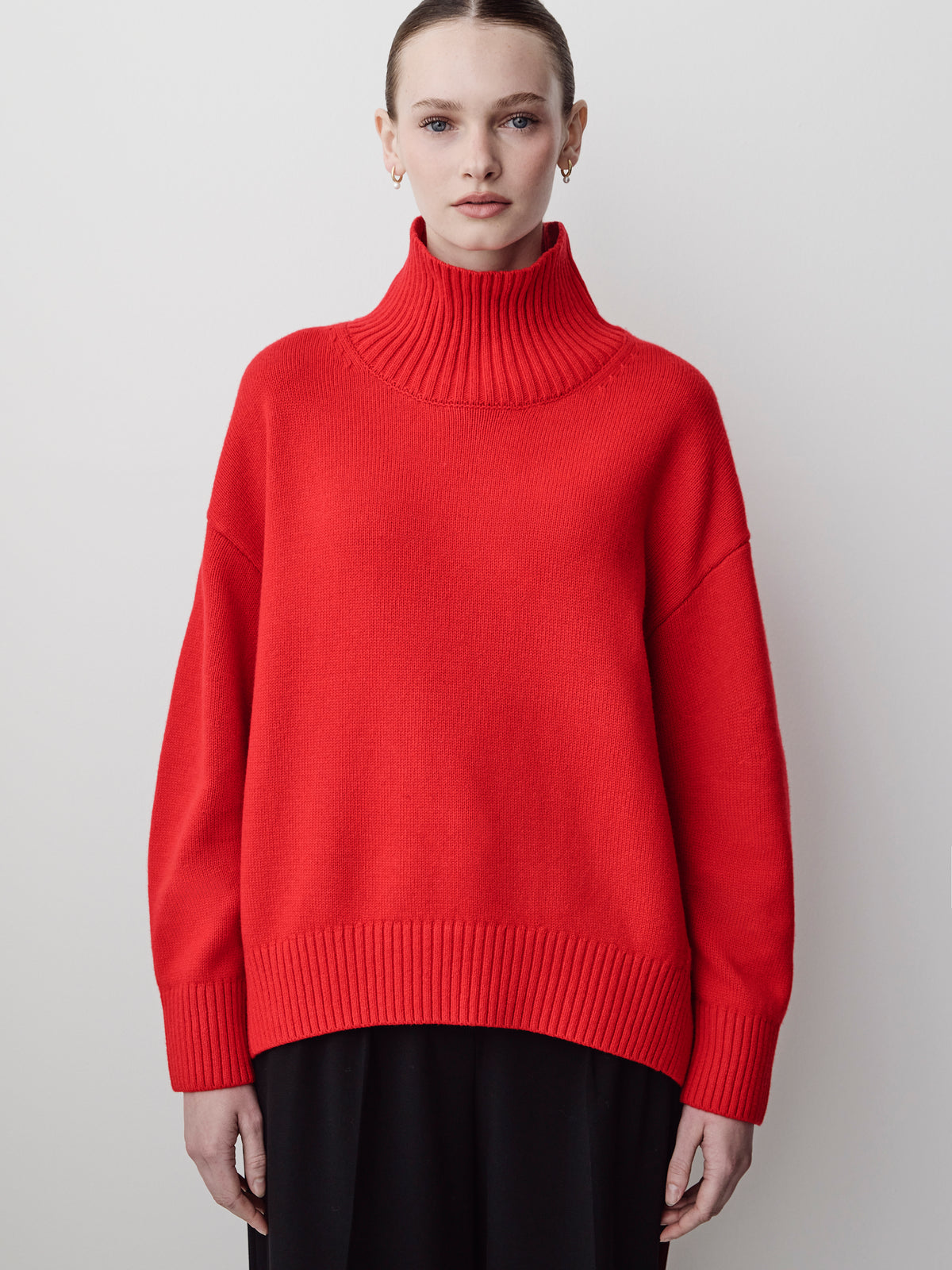 Long-Sleeve Mock-Neck Merino-Blend Sweater