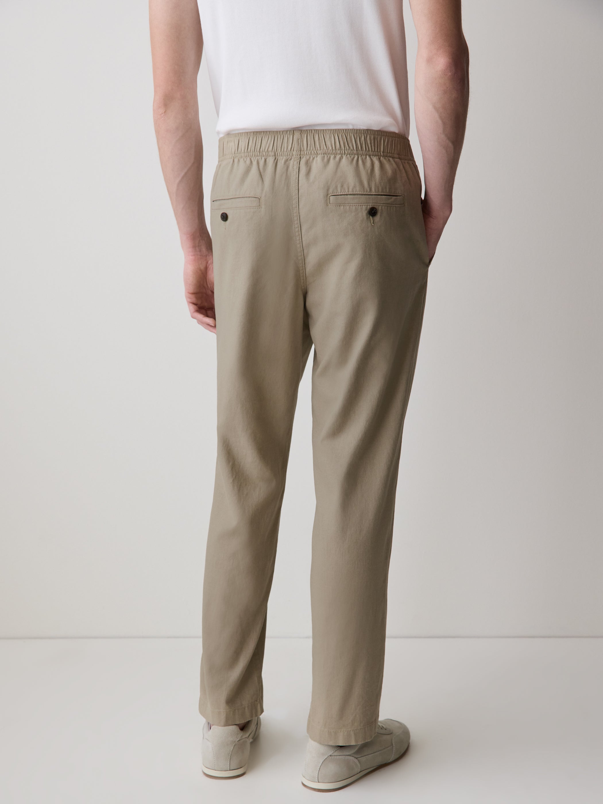 Linen-Blend Pants with Elastic Waistband and Drawstring