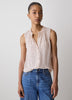 Sleeveless Buttoned-Down Blouse with Ruffled Trim