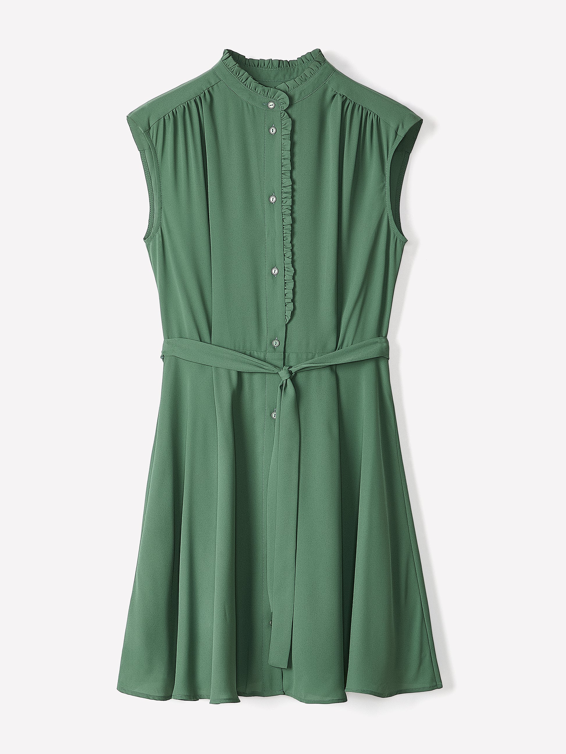 Sleeveless Mock-Neck Buttoned-Down Mini Dress