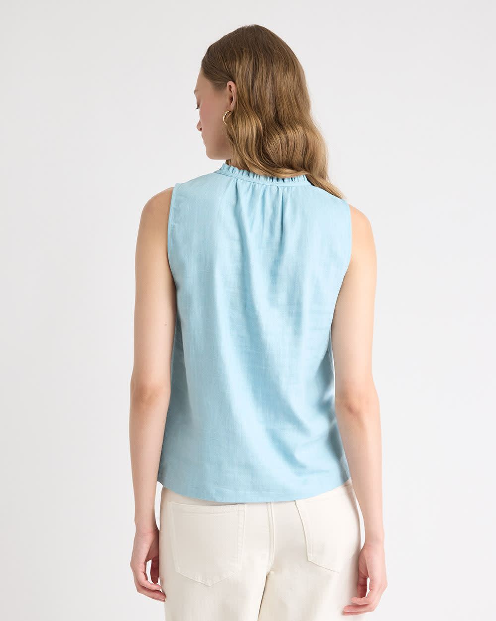 Sleeveless V-Neck Linen-Blend Blouse