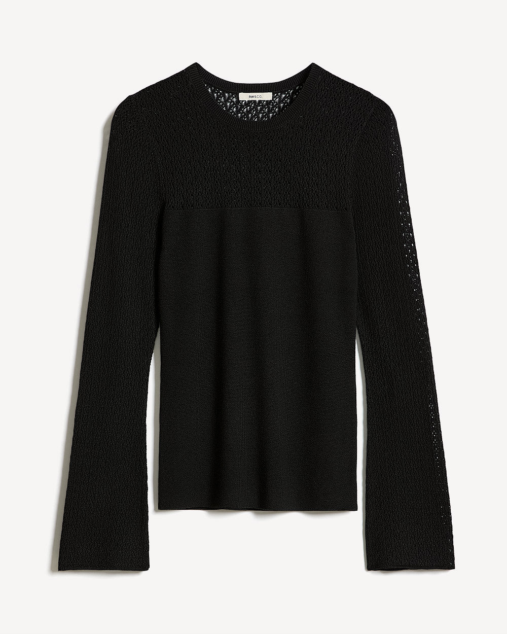 Long-Sleeve Crew-Neck Sweater with Fancy-Stitch Yoke